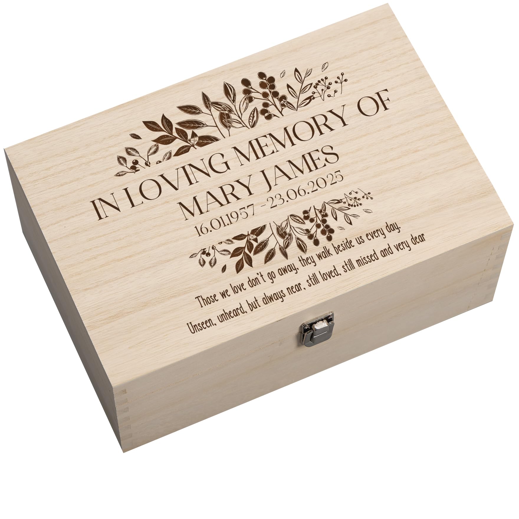 ukgiftstoreonline Personalized Wooden Memory Box, Engraved Memorial Keepsake Box with Hinged Design, Available in Large 30x20x13cm or Medium 17x17x7cm, Bereavement Tribute Gift