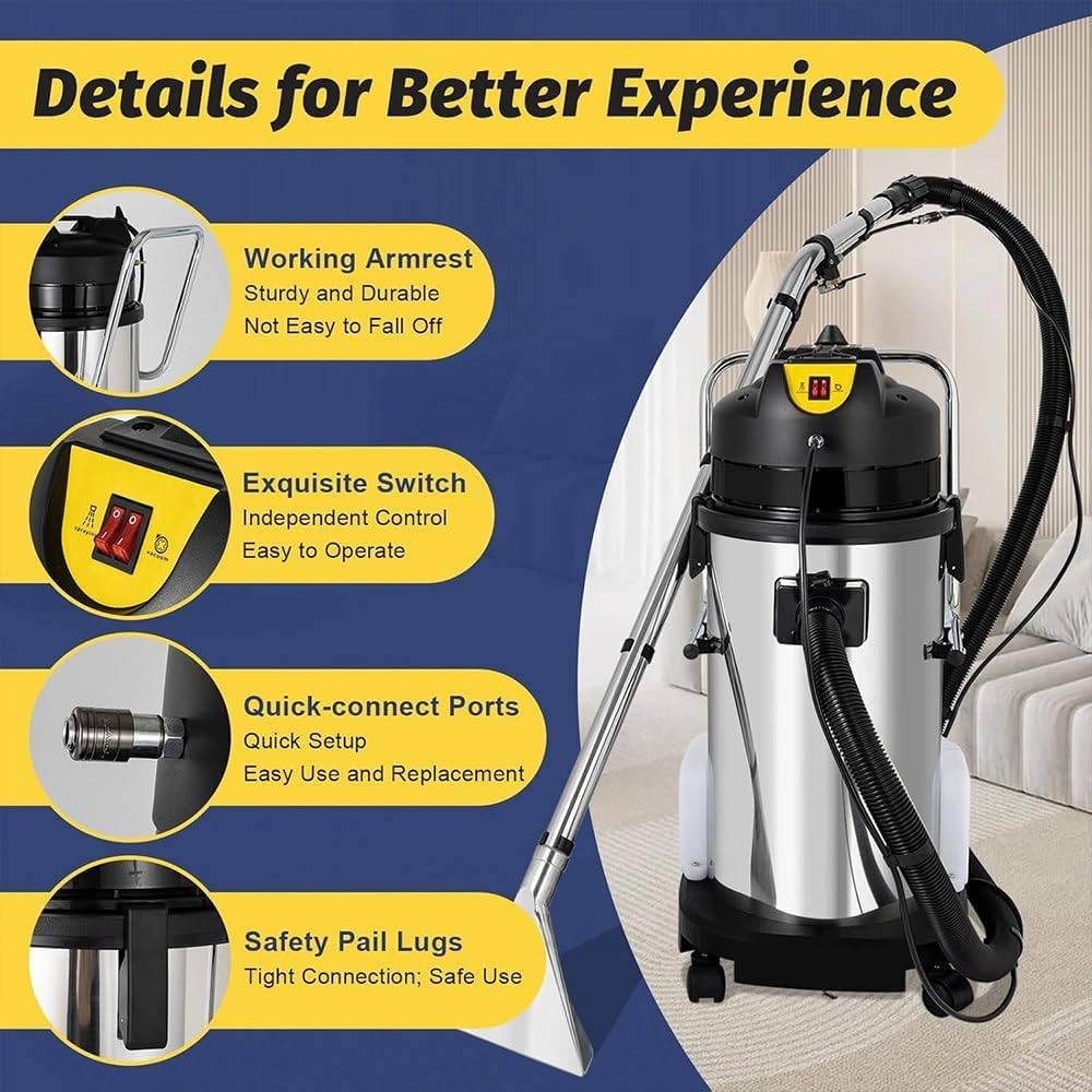 Limpiadora de alfombras portátil de 1034 W, 30 L, para alfombras, sofás y Cortinas, con Ruedas giratorias de 360°, Aspirador Vertical con Potente Aspirador de Pelo de Mascotas