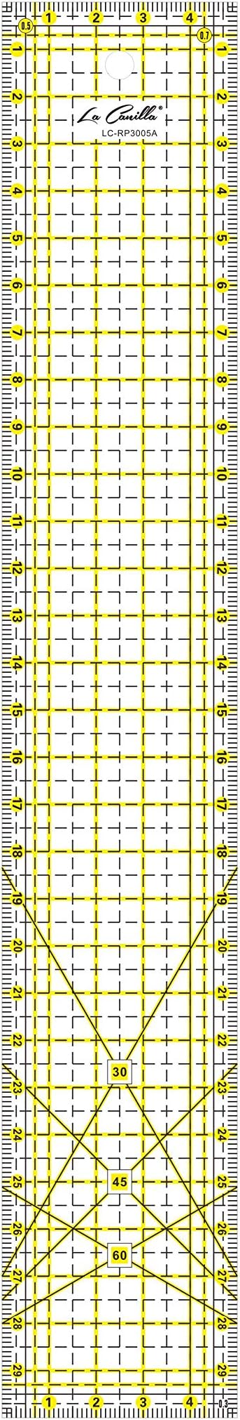 La Canilla ® - Quilting Ruler 30x5cm Patchwork Ruler Transparent Acrylic for Dressmakers, Sewing and Crafts in CM, MM and Angles Quilters Ruler to Make Quilting and Templates