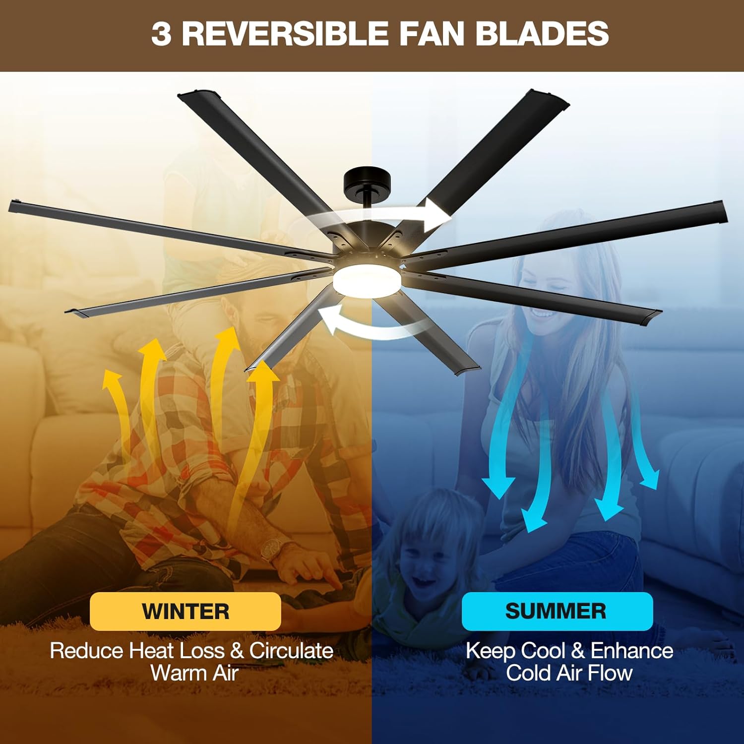 84 Inch Large Smart Ceiling Fans with Lights, Outdoor Ceiling Fan with 8 Reversible Aluminum Blades, Control by Alexa Remote APP, 11630 CFM, 3CCT LED Light, Quiet DC Motor, 6-Speed, Timing, Black