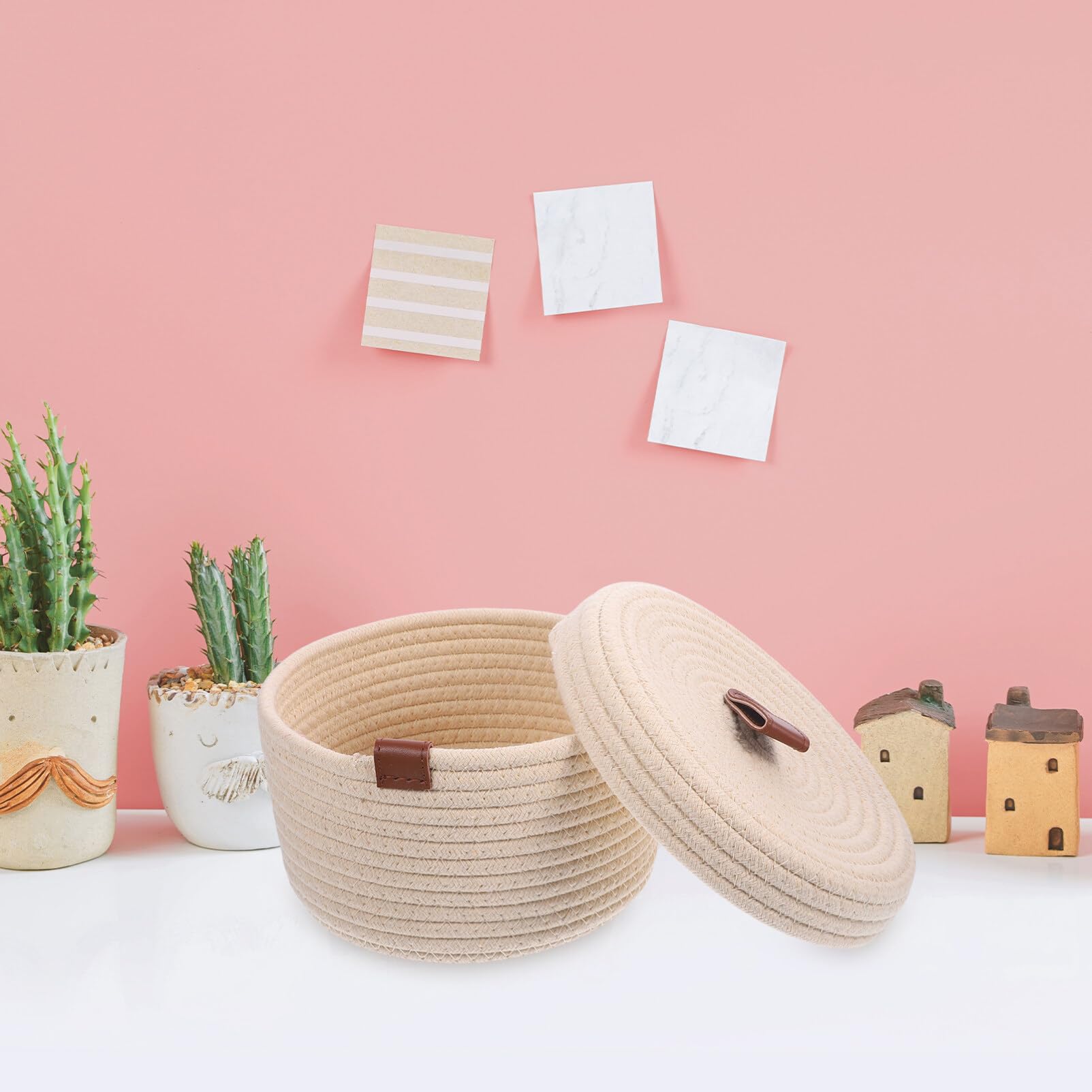 2piezas Cesta De Almacenamiento De Algodón Trenzado Con Tapa De Canastas Para Organizar Objetos y Snacks El Dormitorio Diseño Práctico y Versátil