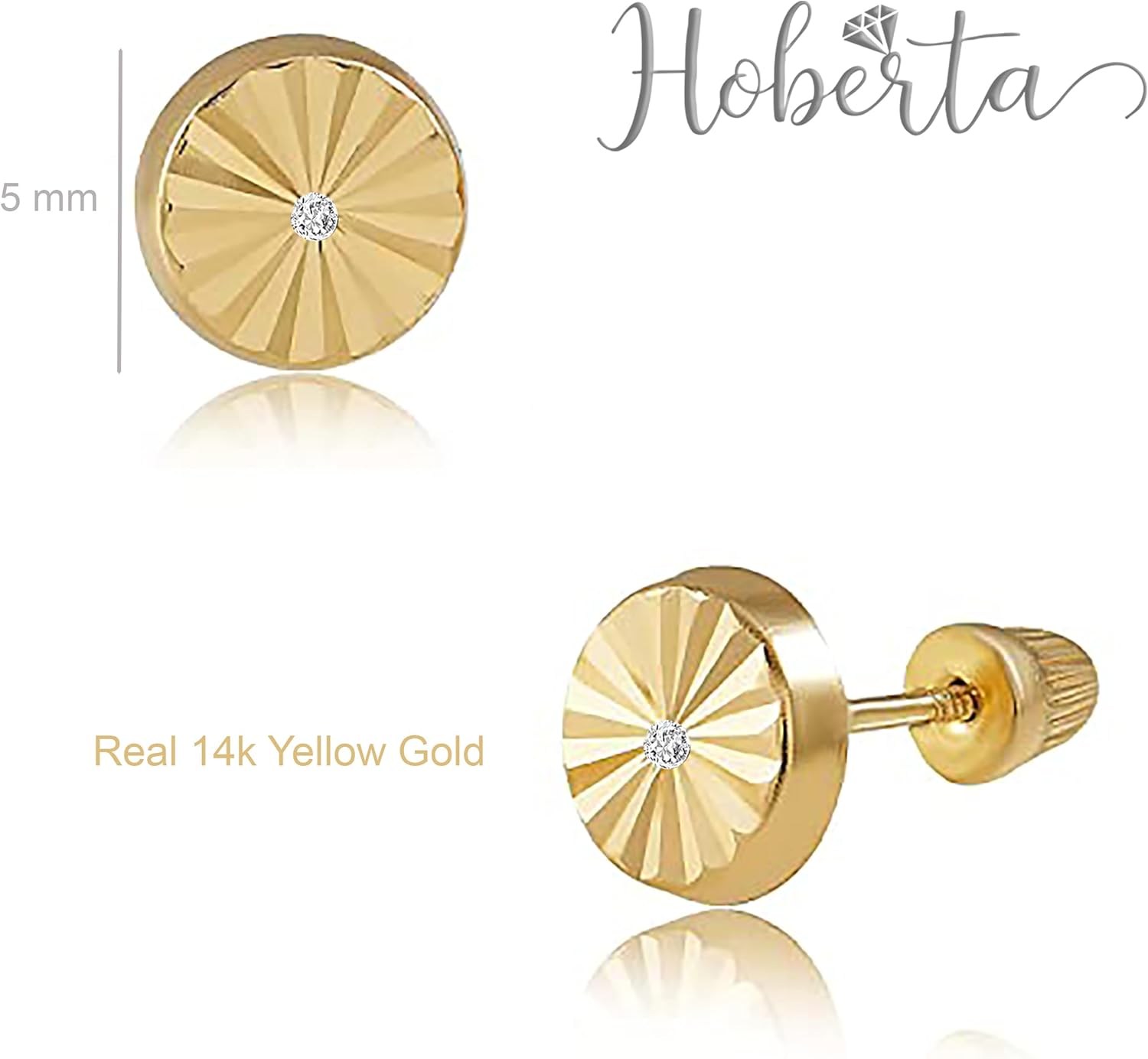 14K Real Yellow Gold Diamond Cut Stud Earrings for Women & Mom - Hypoallergenic for Sensitive Ears for Christmas Gifts - Image 7