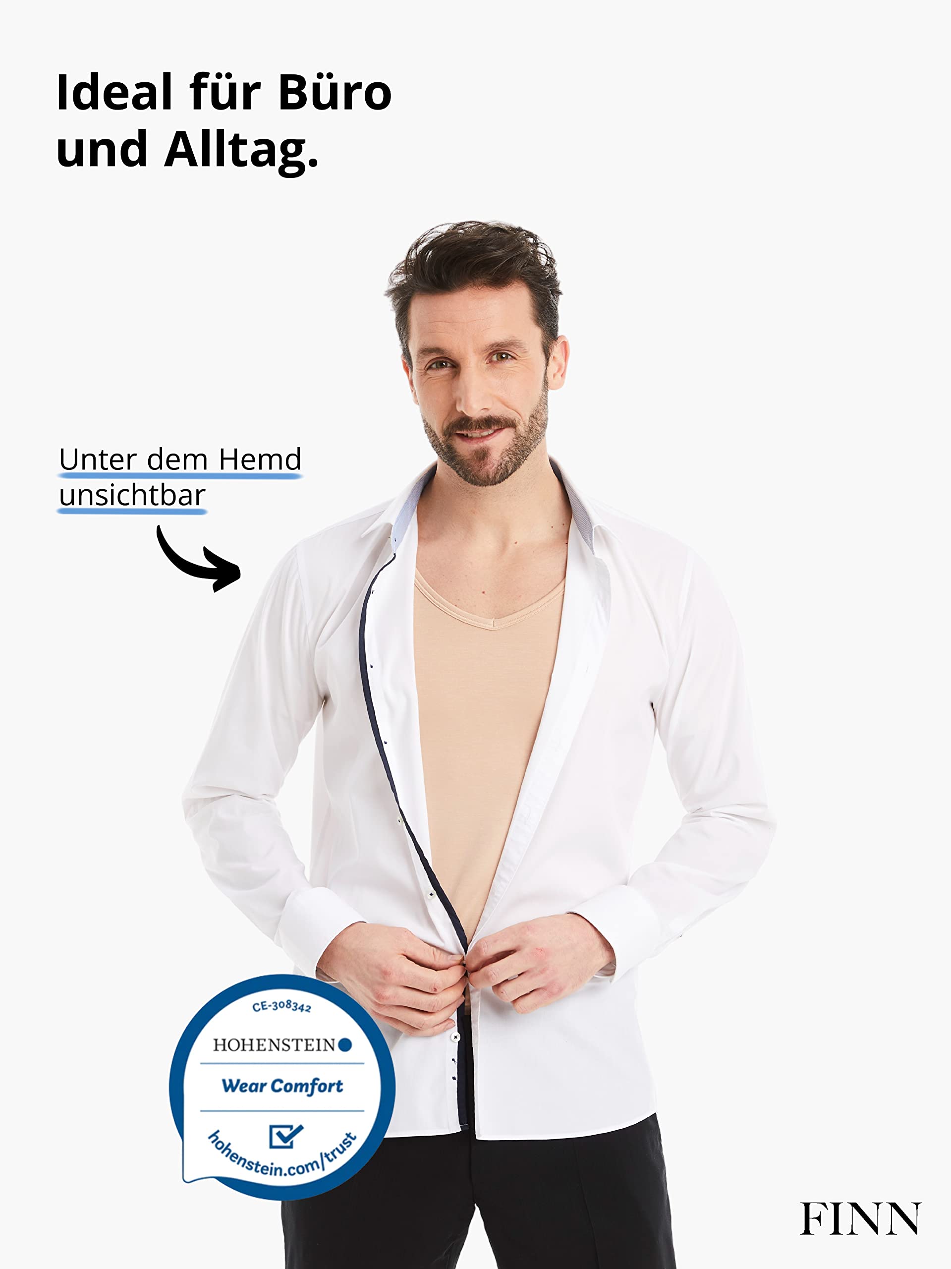 FINN Business Unterhemd Herren Kurzarm mit V-Ausschnitt - Unterziehshirt Männer aus original Lenzing® Modal Stoff - Das perfekte T-Shirt unter Hemd und Anzug