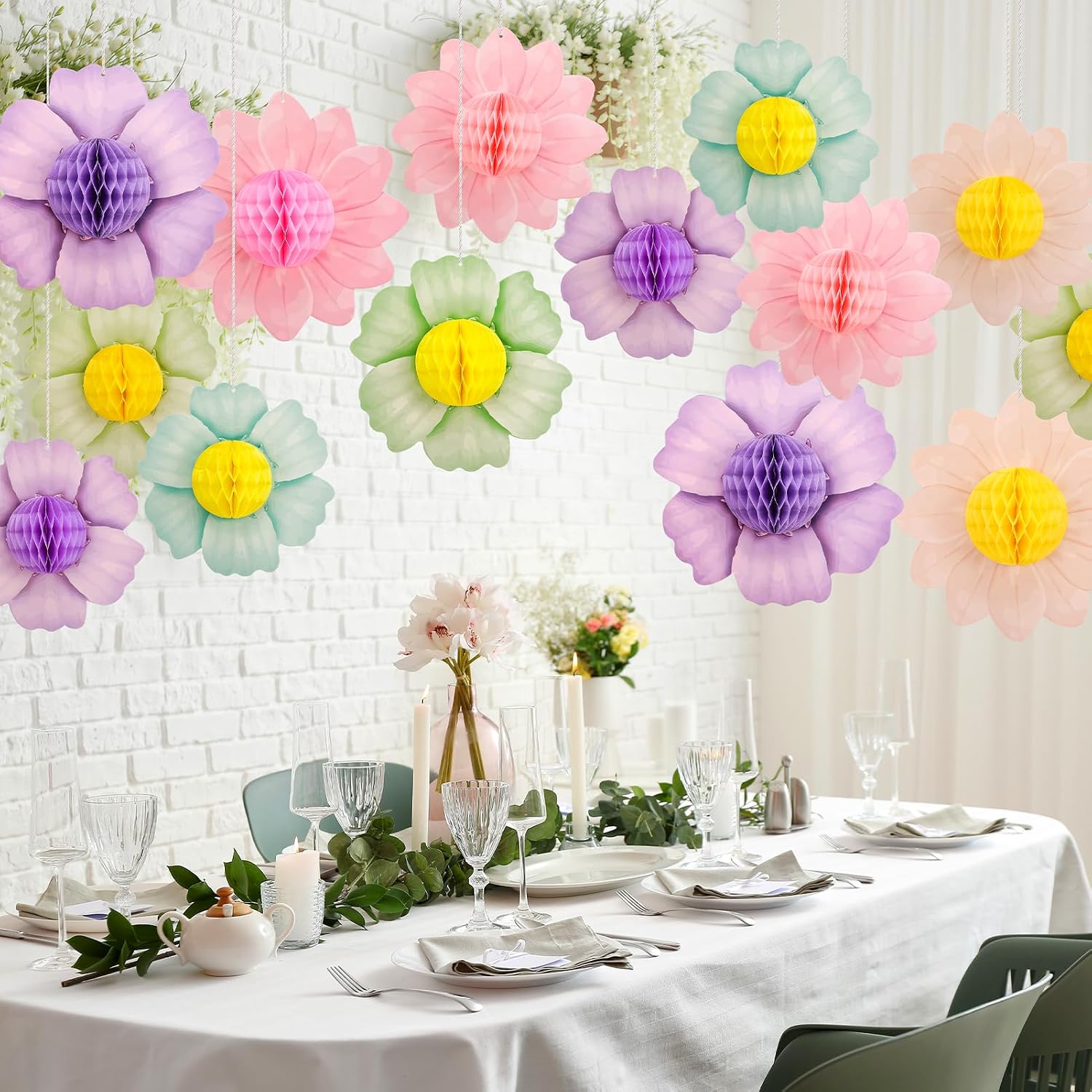 Giant Paper Flowers for Wall Decoration 18PCS, Large 3D Honeycomb Tissue Paper Flower Pastel Rainbow Party Decorations Hanging Flower Decor for Birthday Wedding Backdrop Bridal Shower Classroom