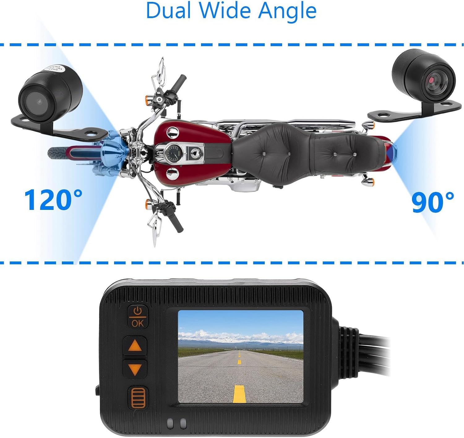 Driving DVR, Front Rear Dash Camera Waterproof Loop Recording for Motorcycle