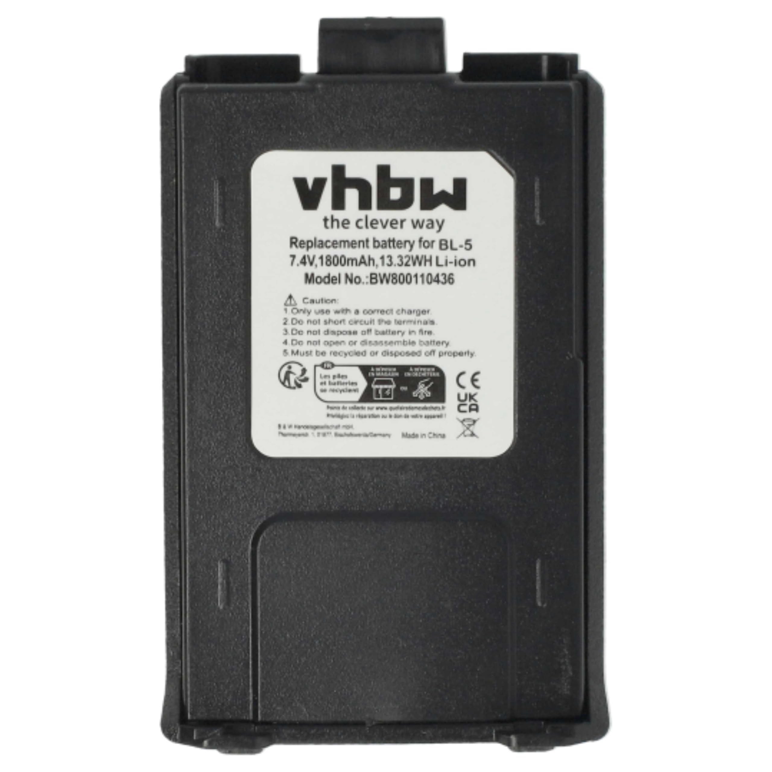 vhbw 2X Batterie Compatible avec Baofeng UV-5R, BF-F8, UV-5RA, UV-5RE, BF-F9 Radio Talkie-walkie (1800mAh, 7,4V, Li-ION)