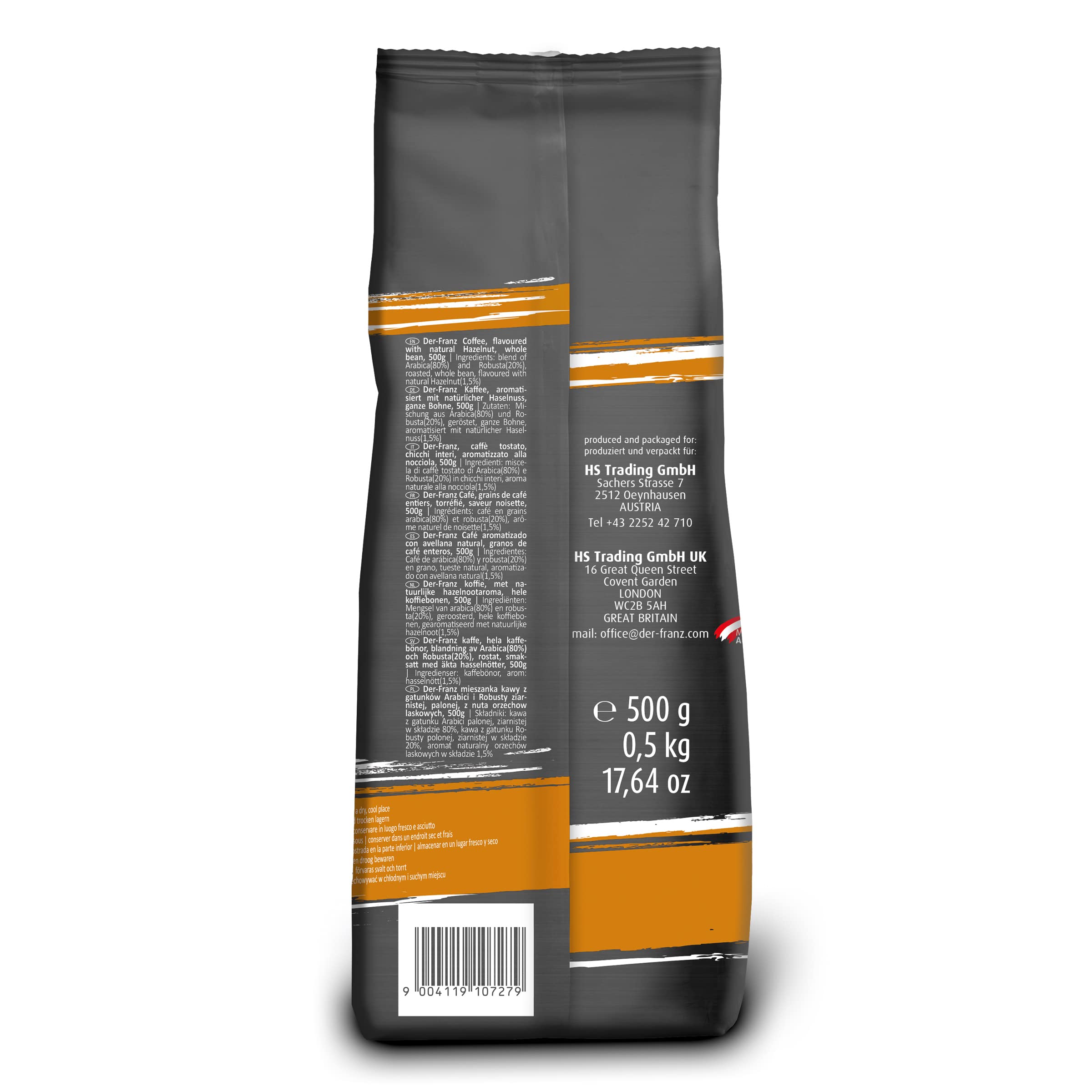 Der-Franz Café, Aromatizados con Avellana, Café mezcla de Arábica y Robusta granos enteros, 3 x 500 g