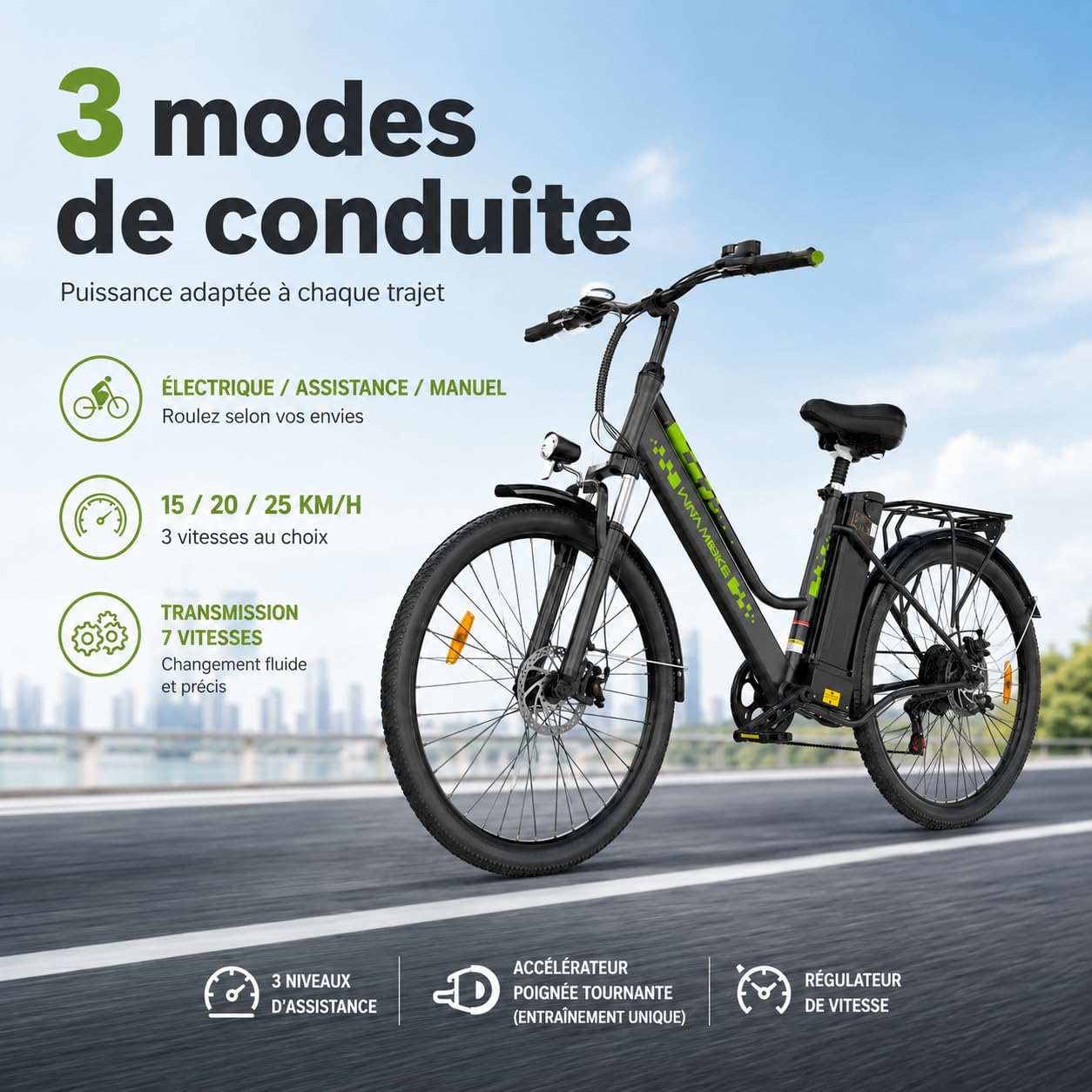 Vélo Électrique 26 Pouces Vélo Électrique Femme et Homme,6 Vitesses,Moteur 250W,36V 15Ah/20Ah Batterie Amovible,Smart Urban E-Bike,Adulte Unisex