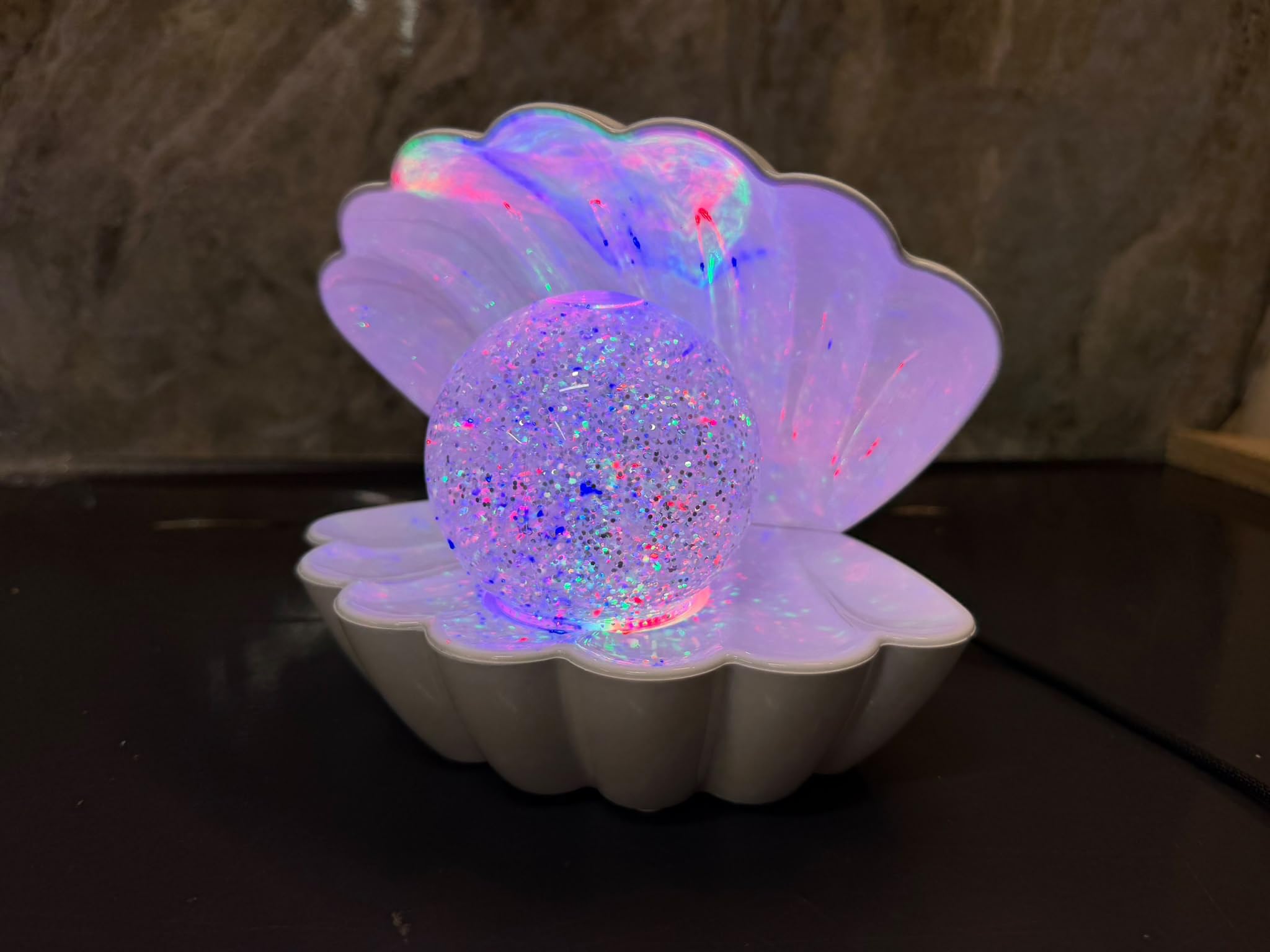 GWS Gold Wall Street Iridescent Clam Shell Pearl Table Lamp Changing Glitter Globe Night Light Home & Gifts Colour Changing Sensory Shell (White)