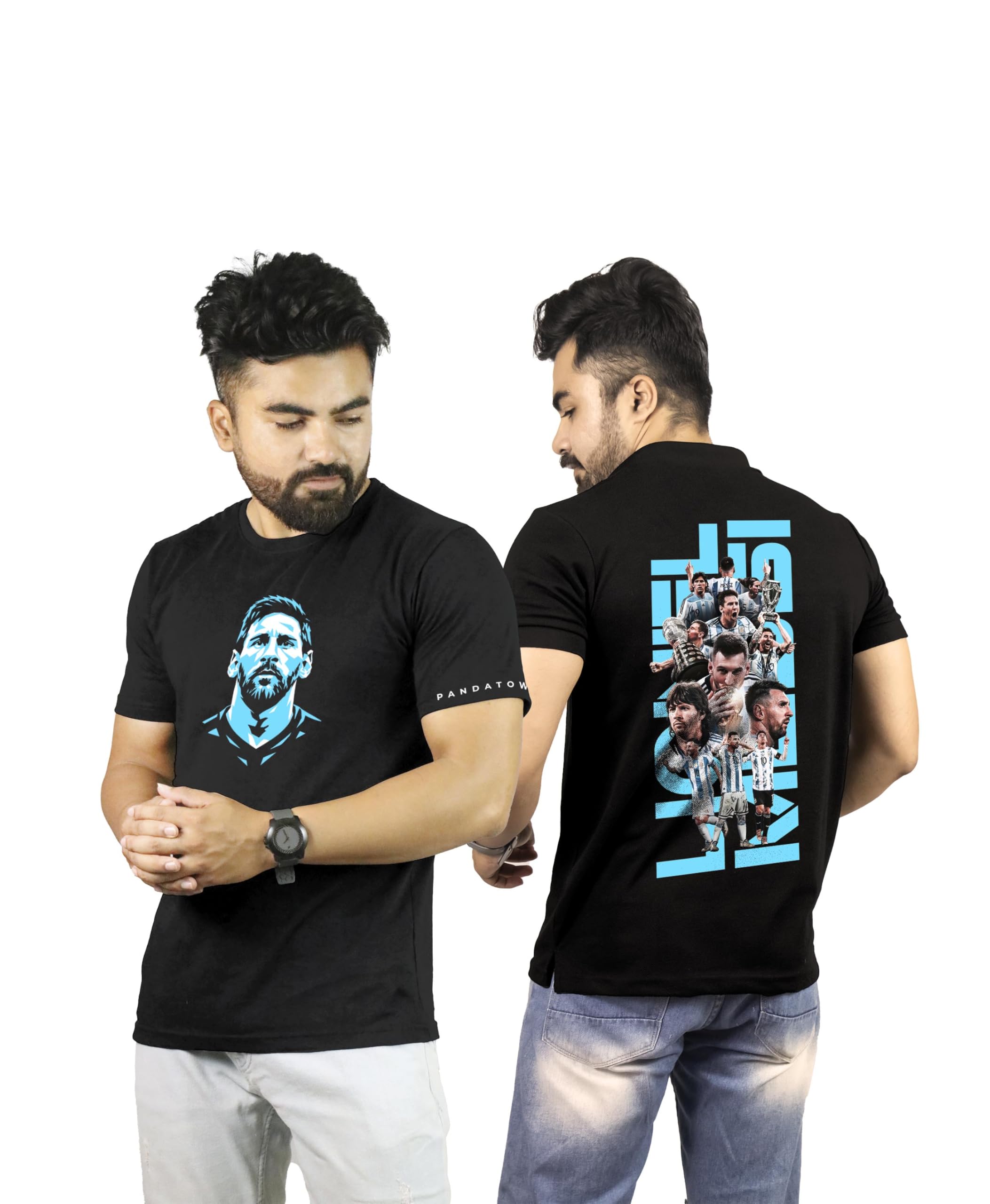 Unisex Cotton - Lionel Messi Front and Back Printed- T-Shirt Black-image-16