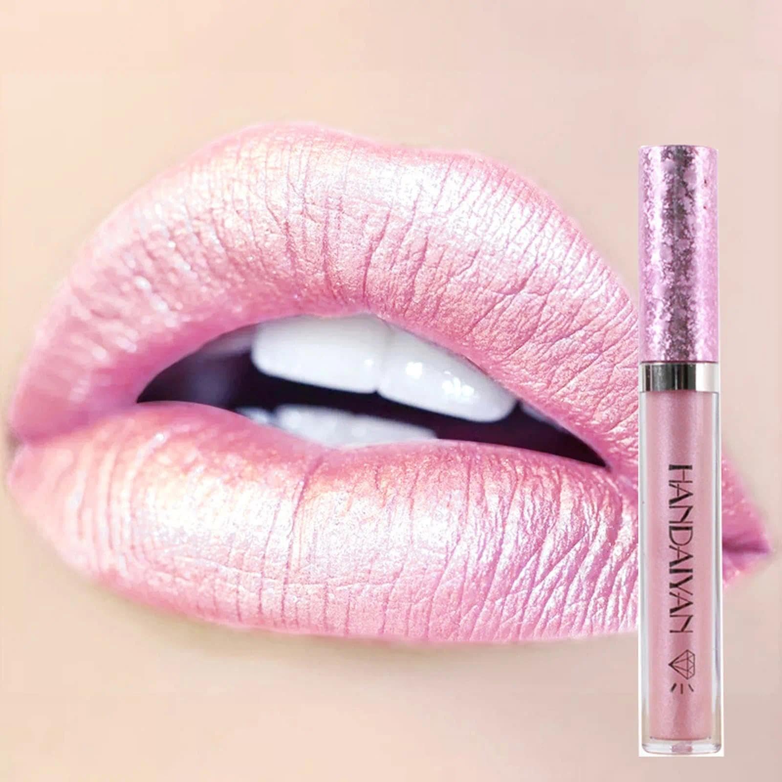 Long-Lasting Matte Pink Lipstick with Metallic Finish - Waterproof, Non-Stick Cup, Non-Fading Glitter - Perfect Makeup Gift for Women - 1PCS (#01)