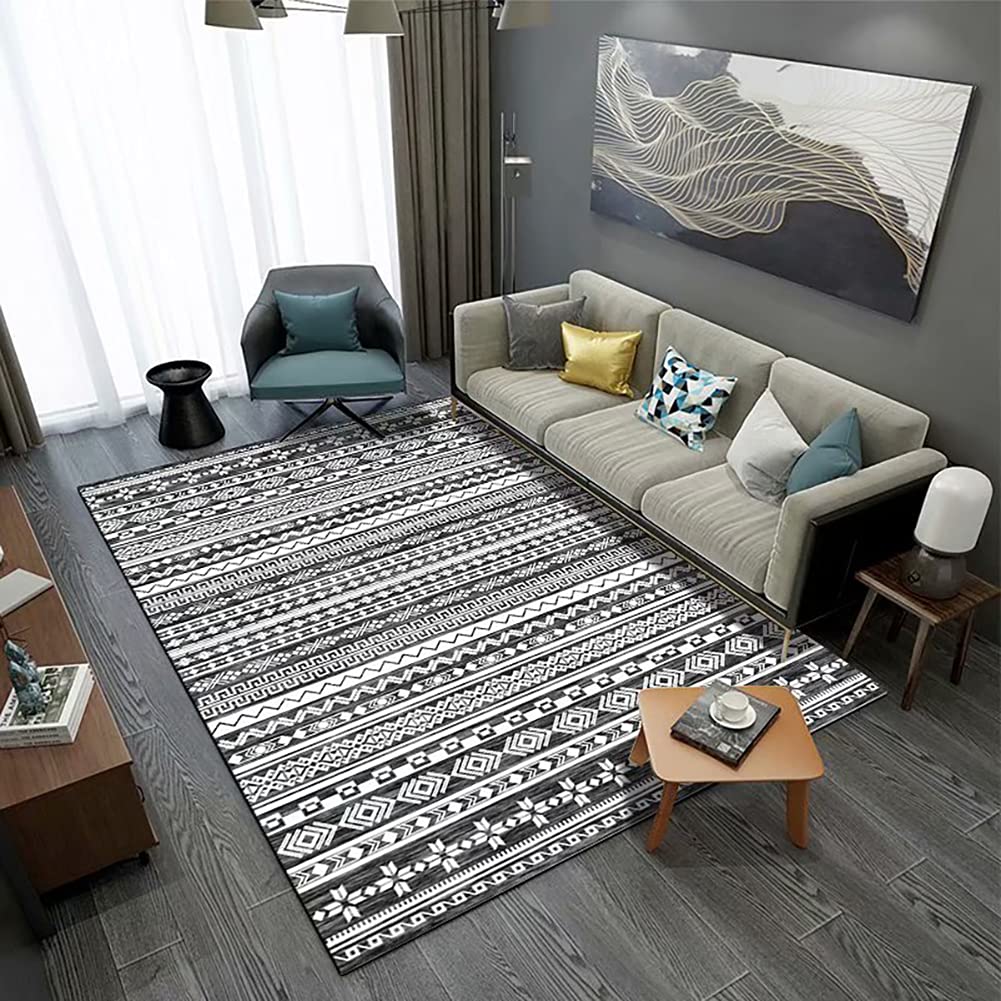 Tapis antidérapant à poils longs pour salon et chambre à coucher, motif géométrique moderne, parfait pour couloir, bureau et chevet