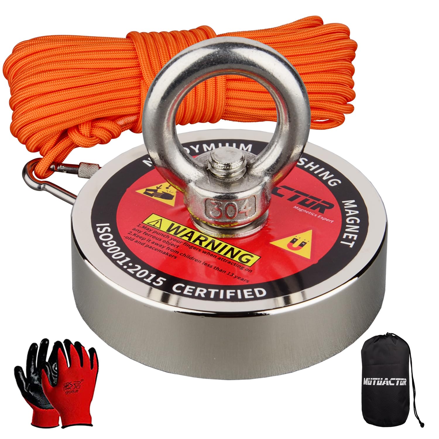 MUTUACTOR Fishing Magnets,650lbs Strong Neodymium Rare Earth Magnet with 20Ft Duarble Rope,Φ 2.95” Permanent Heavy Duty Magnets for Treasure Hunting Retrieving Knife Metallic Tools in Lakes Rivers