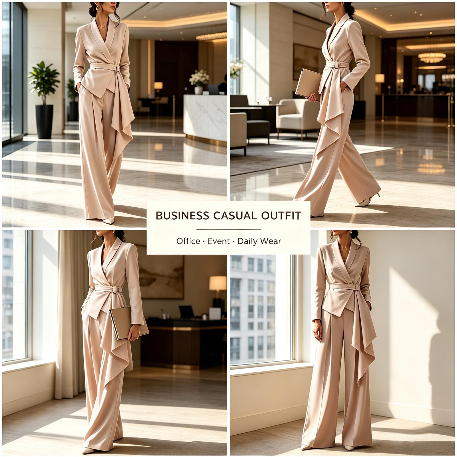 Set Sacco Donna Due Pezzi Asimmetrico con Cintura Pantaloni Larga