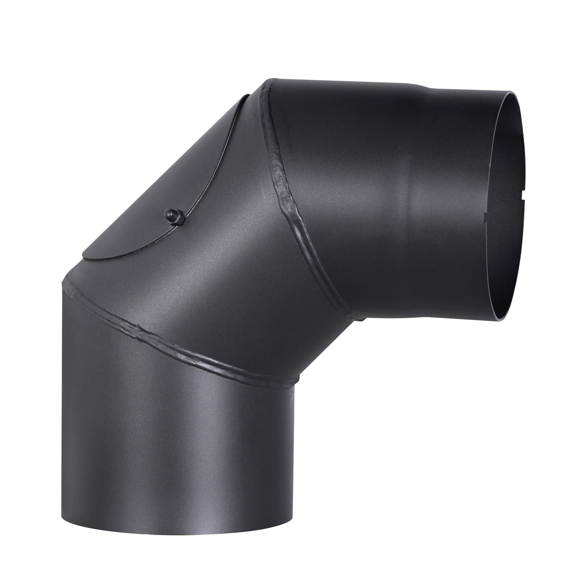 FIREFIX R150/BT - Tubo per stufa, in acciaio spesso 2 mm, diametro 150 mm, per stufe e focolari, Senotherm, nero, 90 gradi, con porta di pulizia
