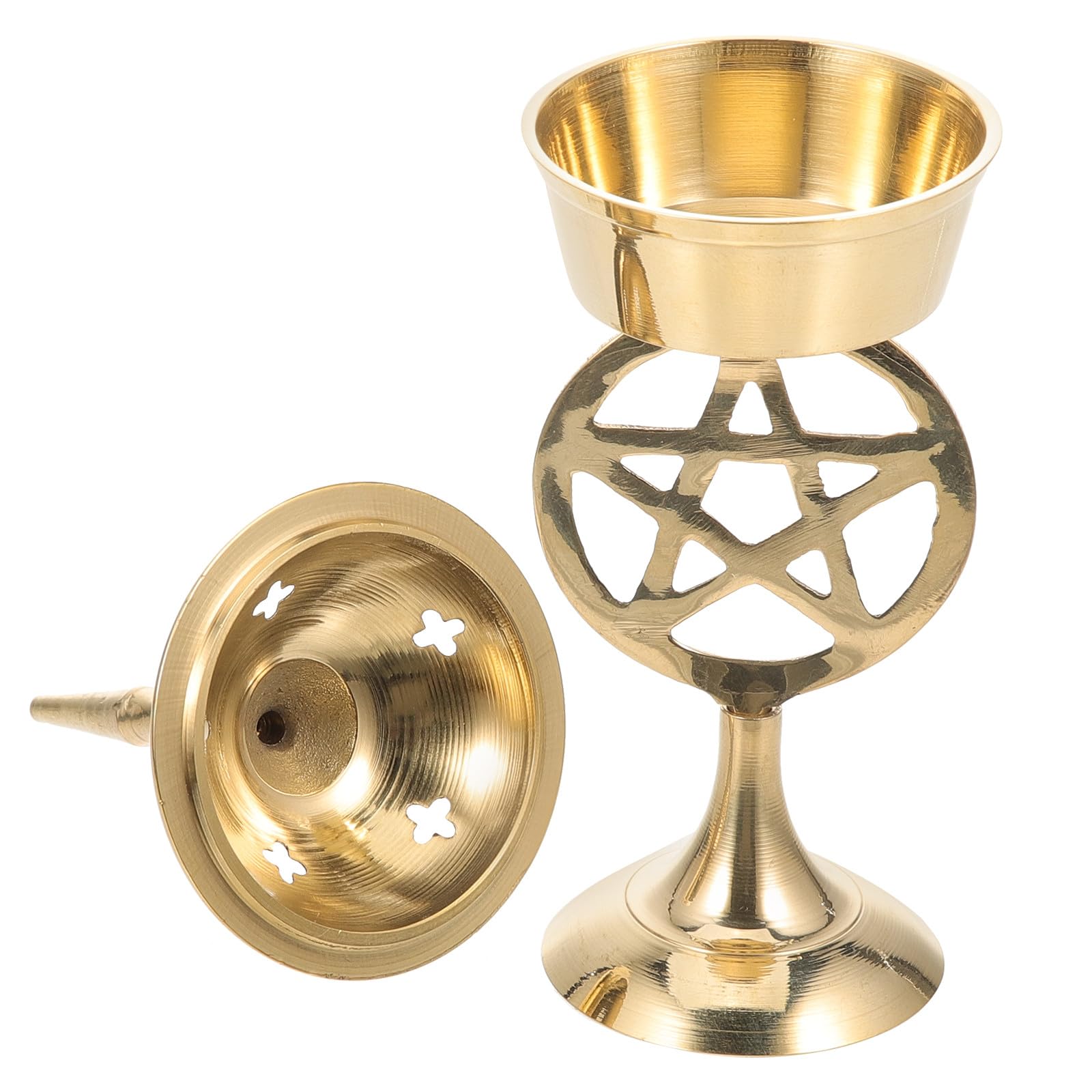 Brûleur de parfum laiton or pentacle accessoire méditation et détente