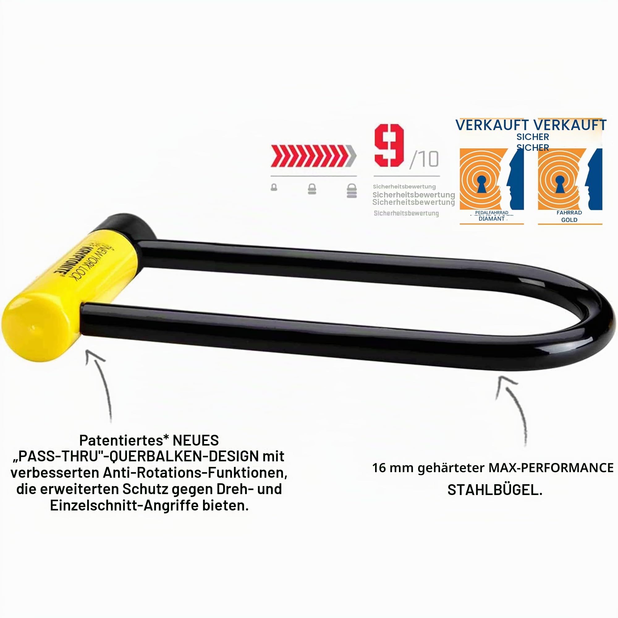 Kryptonite New York Lock LS Bügelschloss, extra langer gehärteter Stahlbügel mit Vinylbeschichtung, Sicherheitslevel 9/10, für Fahrräder, E-Bikes, Scooter & Motorräder, 2,20 kg, 10,2 x 26 cm