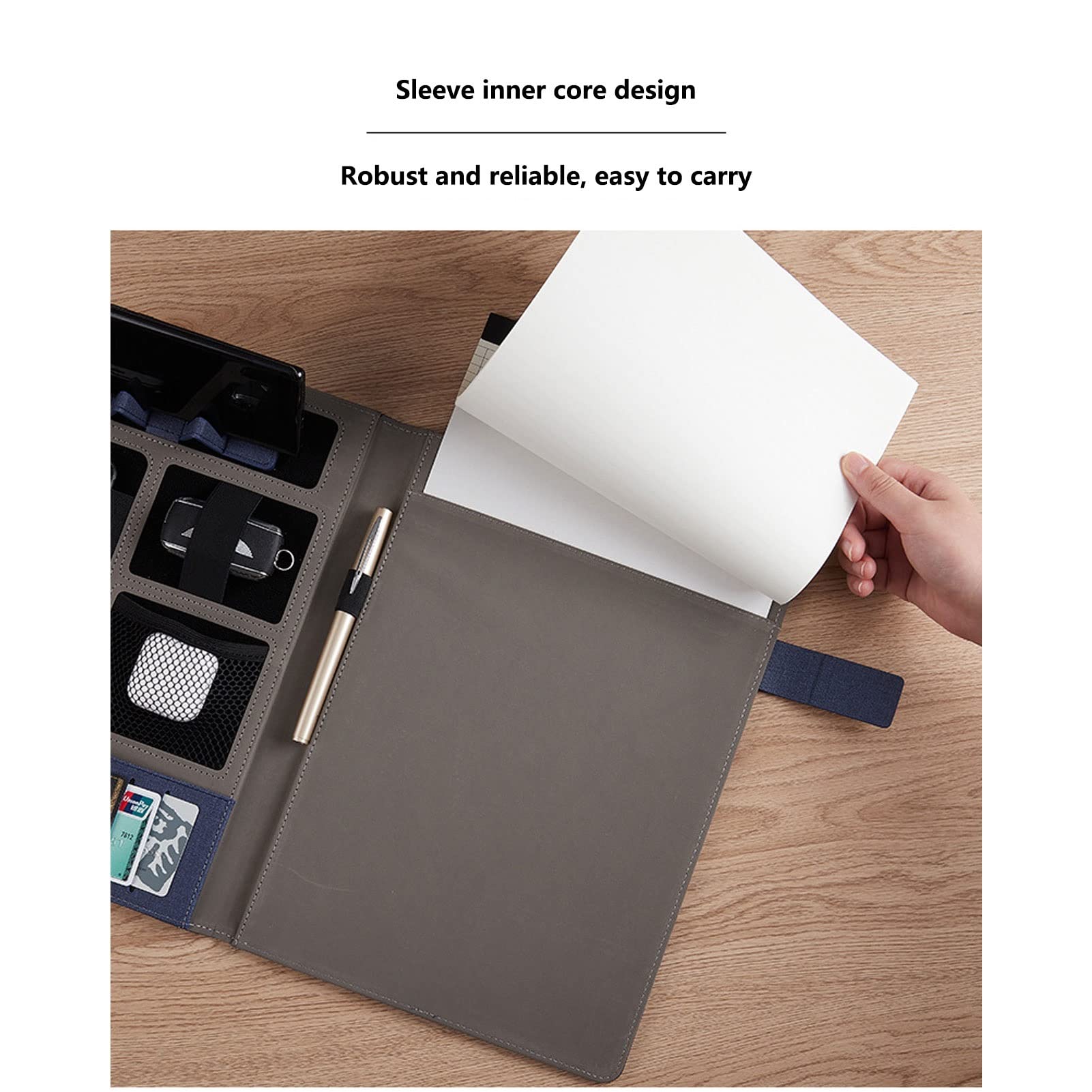 Porte Documents A4 Portfolio Multifonctionnel Folder Professionnelle Pochette Dossier De Conférence Cadeau pour Hommes Femmes Bloc Notes Rechargeable 25 Feuilles Lot De 4 (Color : Black)