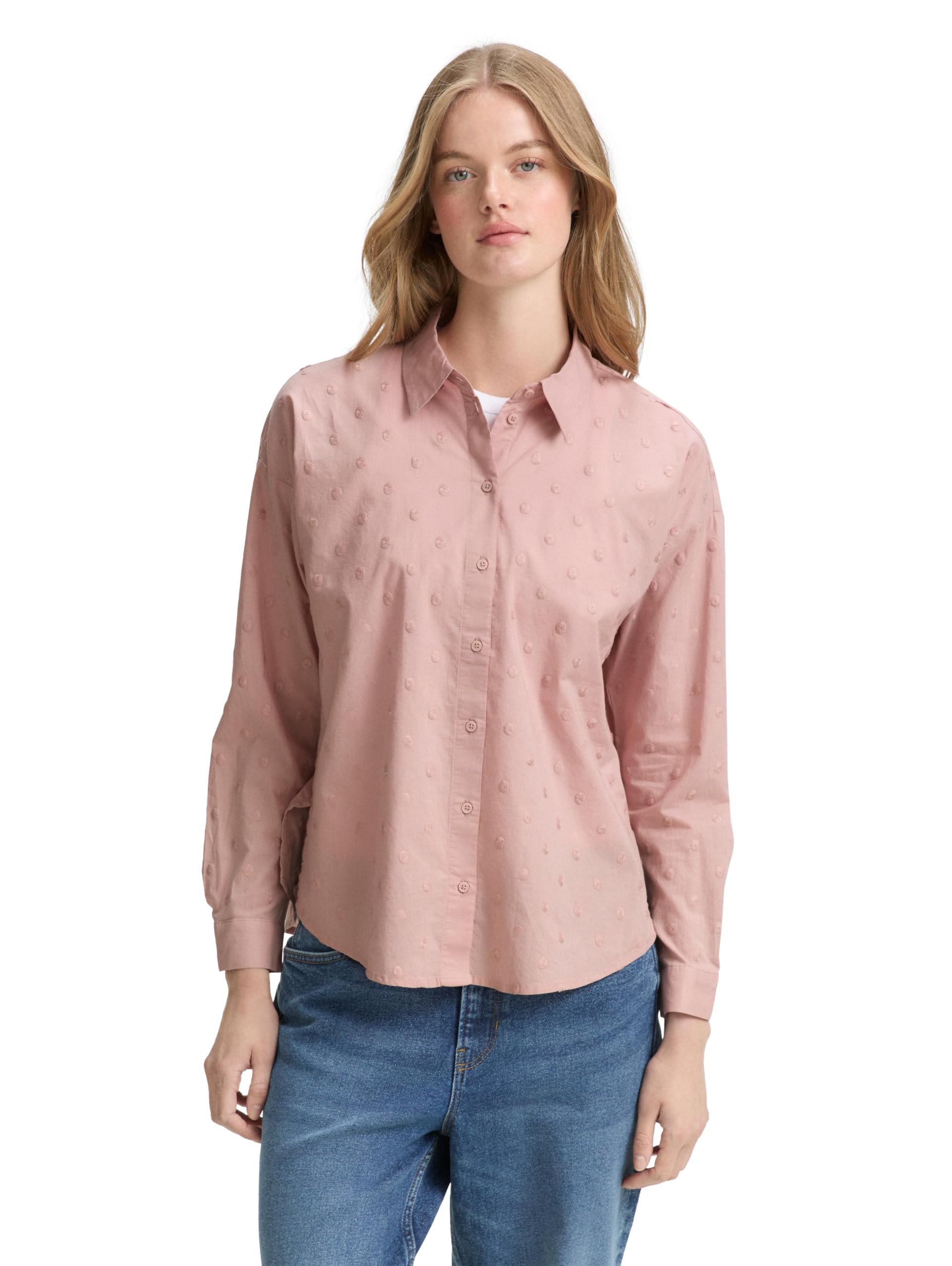 Tom Tailor Denim Damen Bluse im Pünktchen-Muster