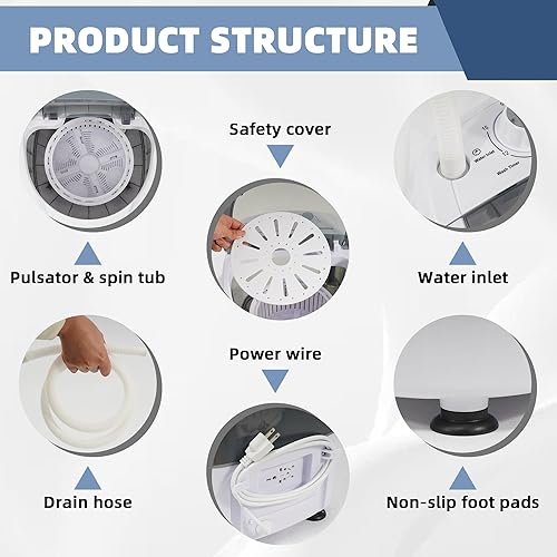 Miniatura 4 de Elevon Lavadora portátil de capacidad de 5.5 libras, controlador de temporizador giratorio, lavandería compacta para el hogar, apartamento, RV,