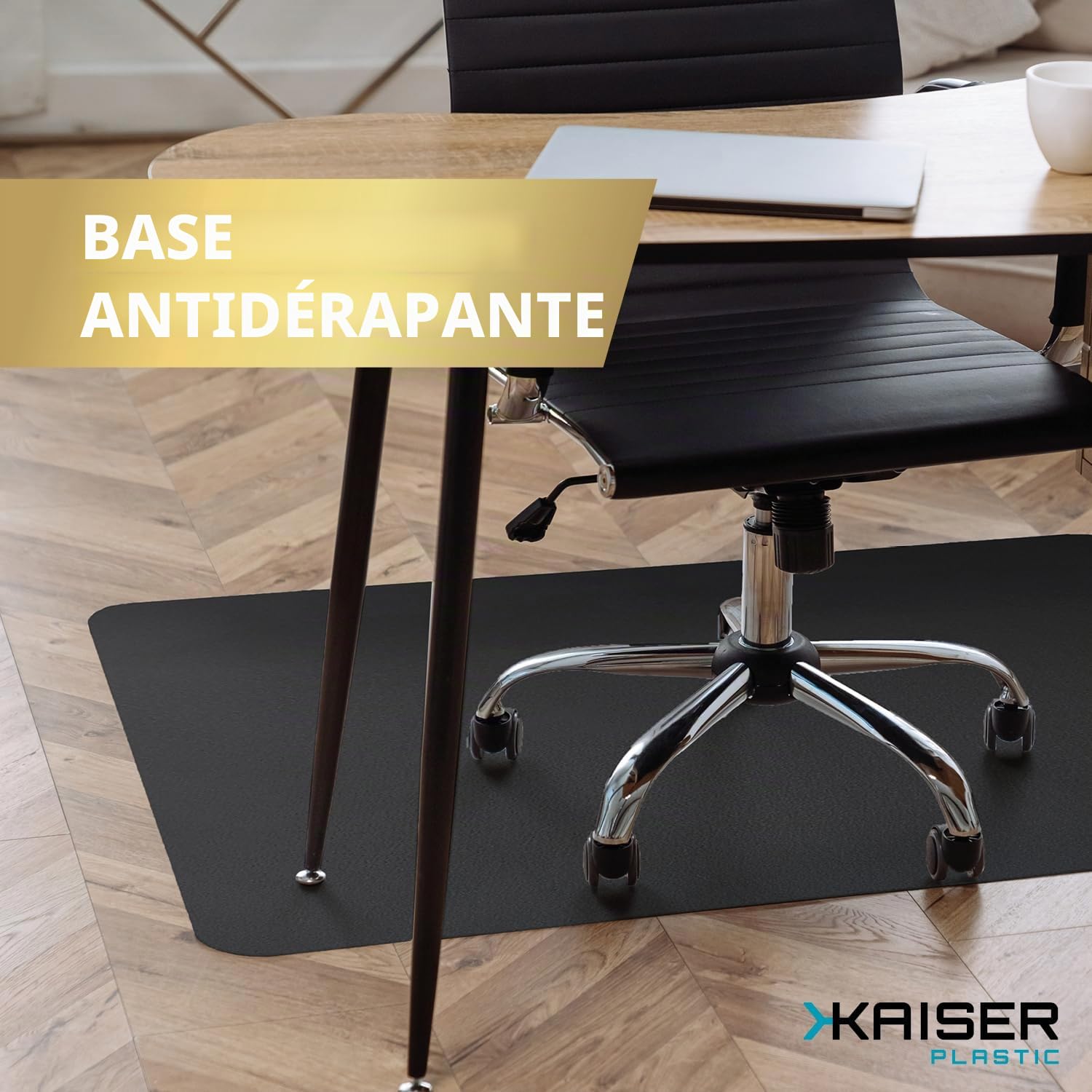 Kaiser Tapis de protection de sol noir pour chaise et bureau, différentes tailles, sous-main antidérapant pour chaise de bureau, fabriqué en Allemagne