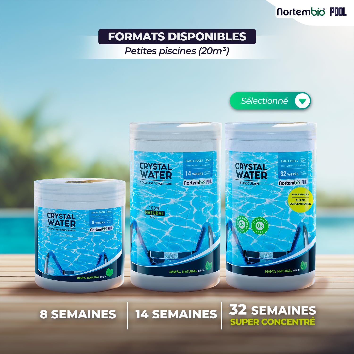 Nortembio Floculant Naturel pour Petites Piscines Clarificateur Piscine Professionnel pour Eau Trouble Traitement pour Eau Claire et Cristalline + eBook Offert avec Conseils d’Experts (32 Semaines)