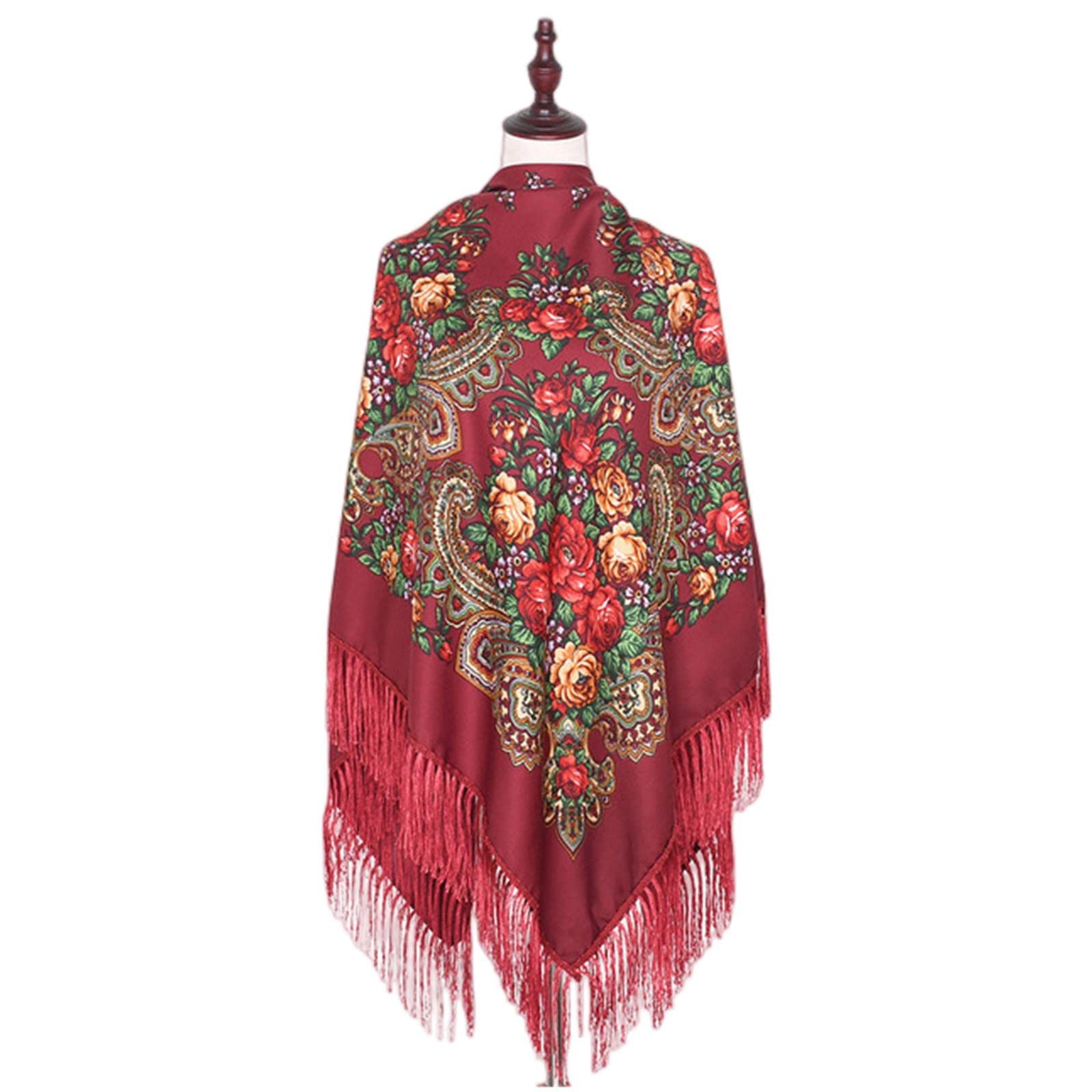 KOOBS Schal Winterdecke Schalbandana Übergroße Vintage Frauen Quaste Square Poncho Hijab 160 cm Schal