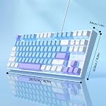 MageGee 75% Clavier de jeu mécanique, commutateur bleu, LED Bleu rétroéclairé, 87 Clés Compact TKL Claviers filaires pour ordinateur portable Windows PC Joueur - Bleu/Blanc