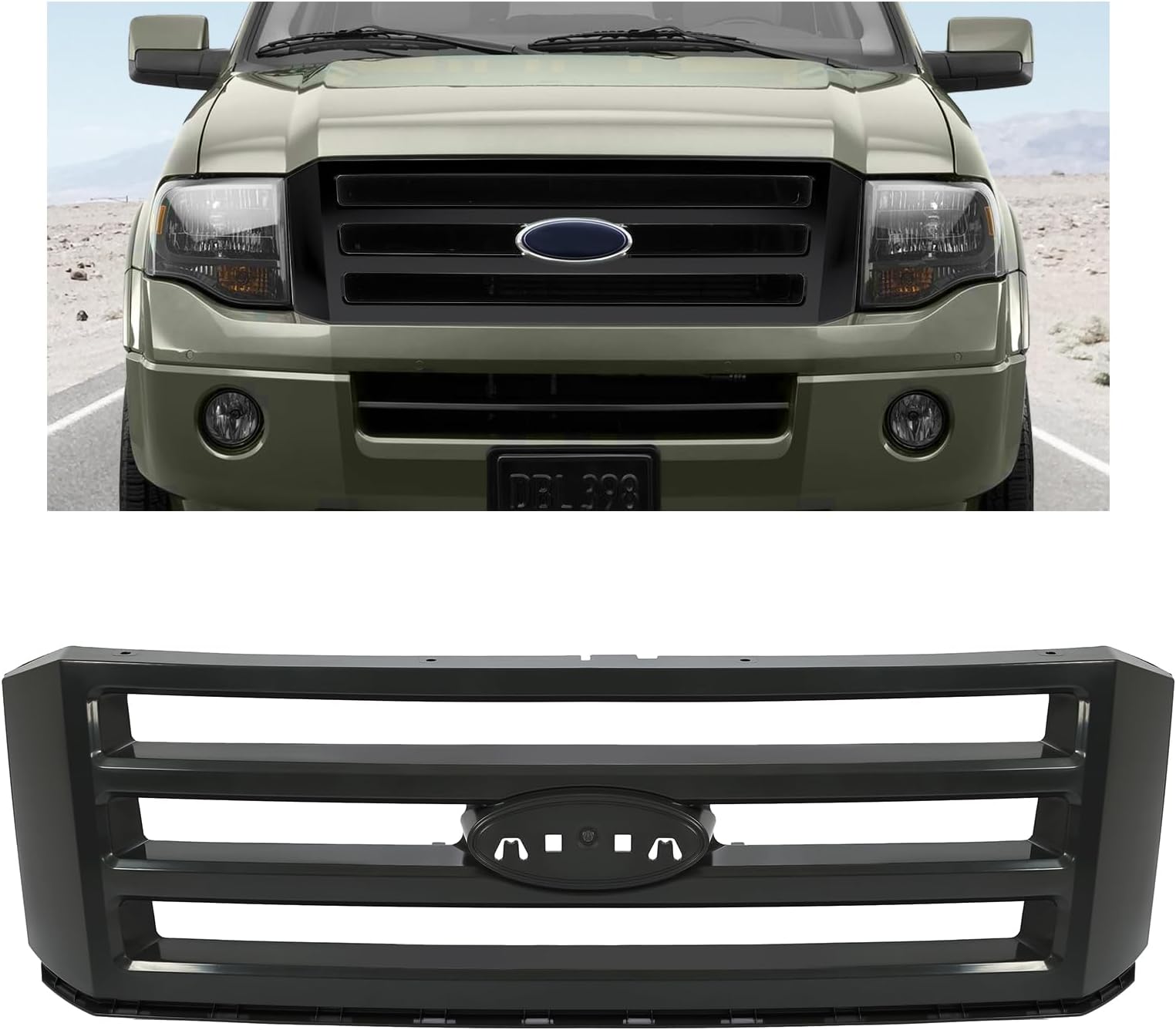 KUAFU Front Grille Grill Compatible with 2007-2014 Ford Expedition Replacement for 7L1Z-8200-CPTM FO1200496 Bumper Upper Hood Grille -Dark Gray