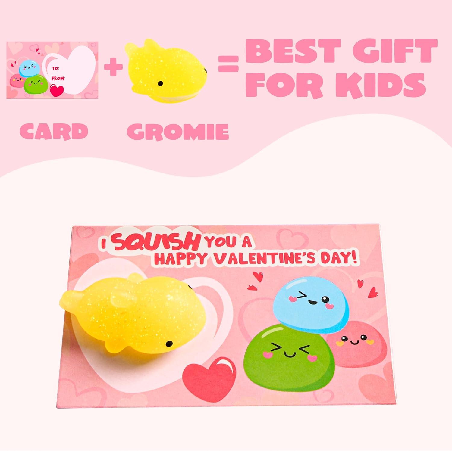 JOYIN 36 Packs Valentine’s Day Gift Cards with Glitter Mochi Squishy Toys, Stress Relief Fidget Toys, Critter Mochi Squeeze Toy for Kids Valentine's Party Favors, Classroom Exchange and School Prize