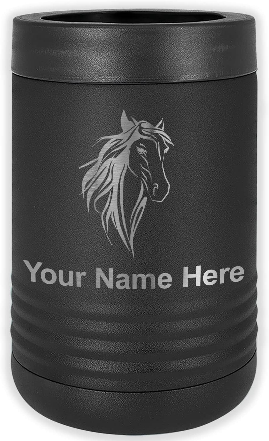 LaserGram Personalized 12 oz. Stainless Steel Can & Bottle Insulator, Horse Head 3 – Keeps Drinks Cold Longer (Pink)