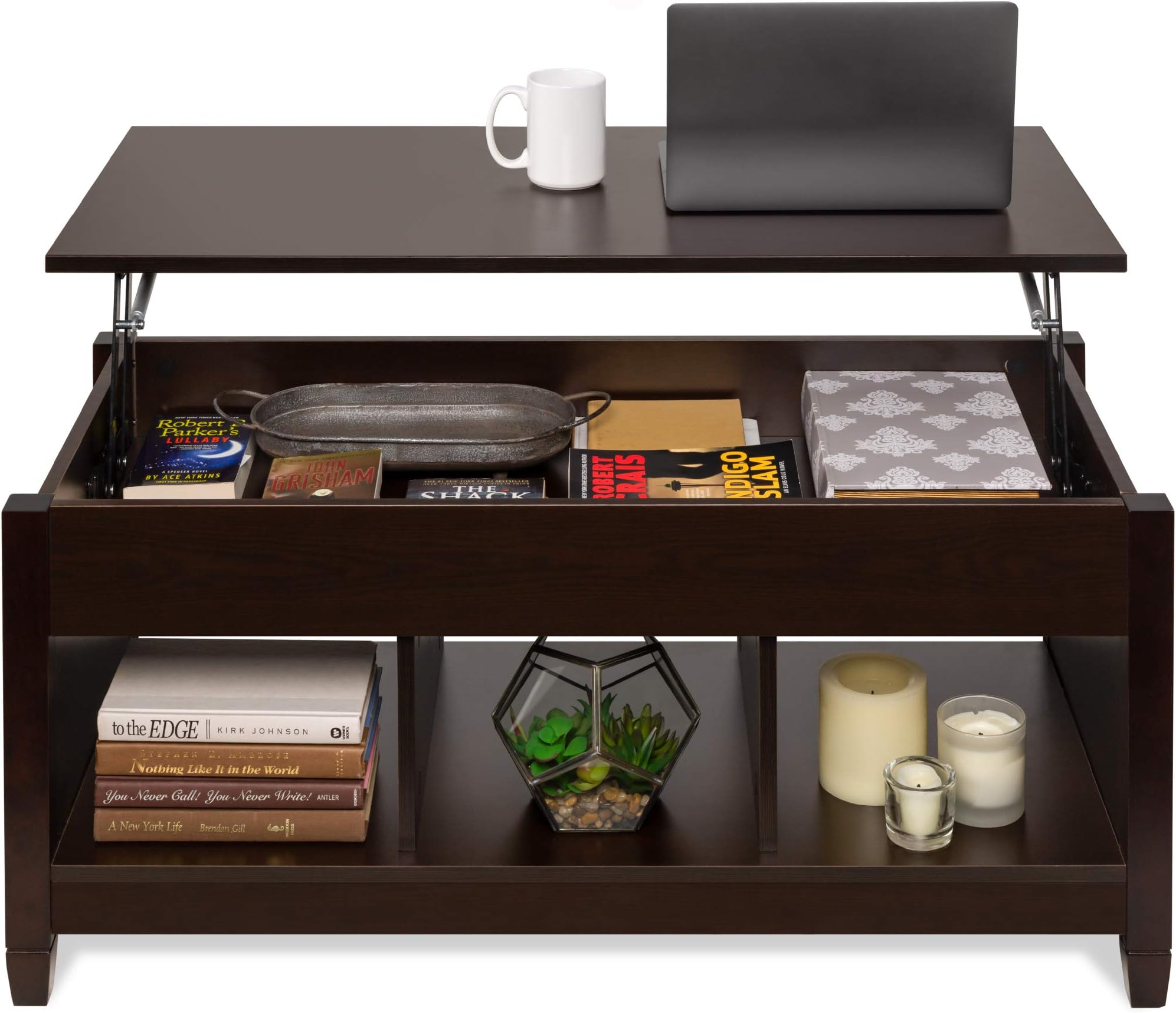 Best Choice Products Lift Top Coffee Table Hidden Storage Coffee Table, Wooden Dining Coffee Table, Accent Table Furniture for Living Room, Display Shelves - Espresso