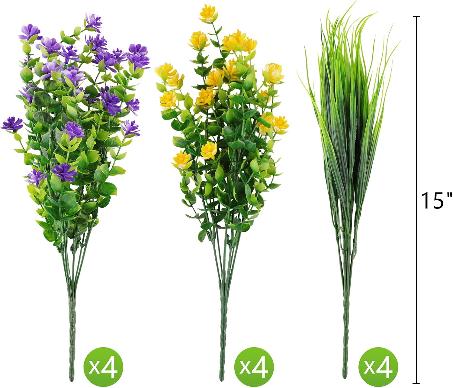 GREENRAIN 12 Bundles Artificial Flowers Outdoor Fake Flowers for Decoration UV Resistant No Fade Faux Plastic Plants Garden Porch Window Box Décor