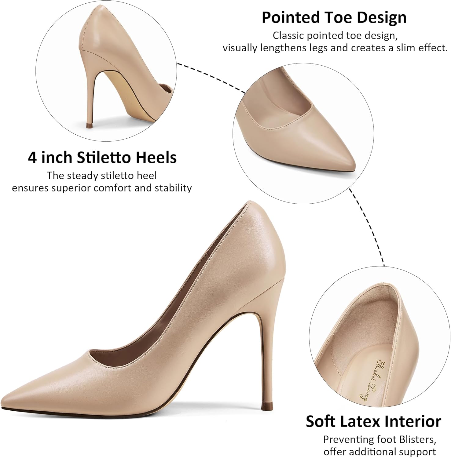 Elisabet Tang Women's High Heels Pumps Closed Pointed Toe Stiletto 4inch Heels Classic Office Special Dressy Wedding Pump Shoes - Image 4