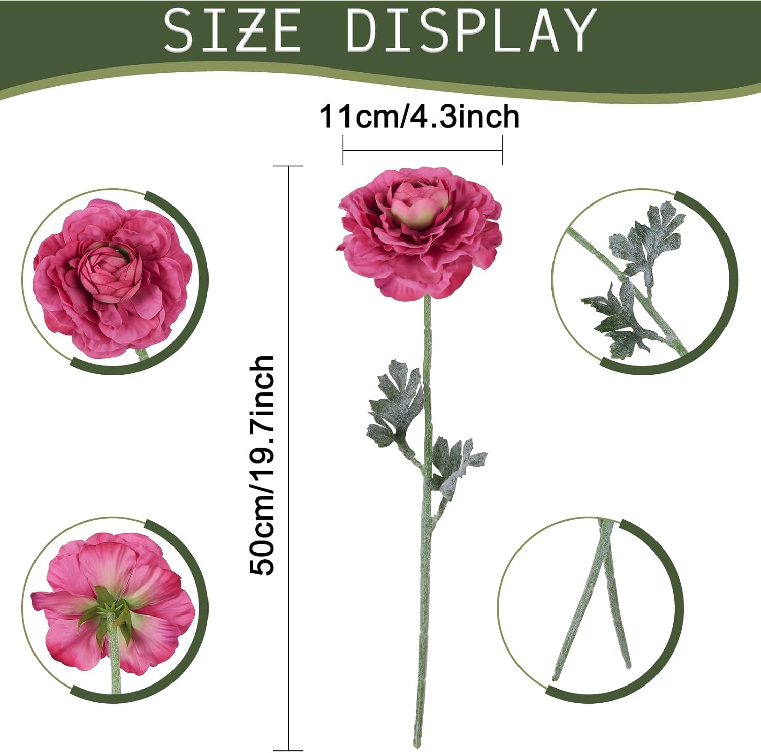 6Pcs Faux Ranunculus Flowers 19.7’’ Peonies Artificial Flowers Silk Ranunculus with Stems for Vase Table Centerpiece Home Wedding Party Garden Decoration(Rose Red) - Image 2