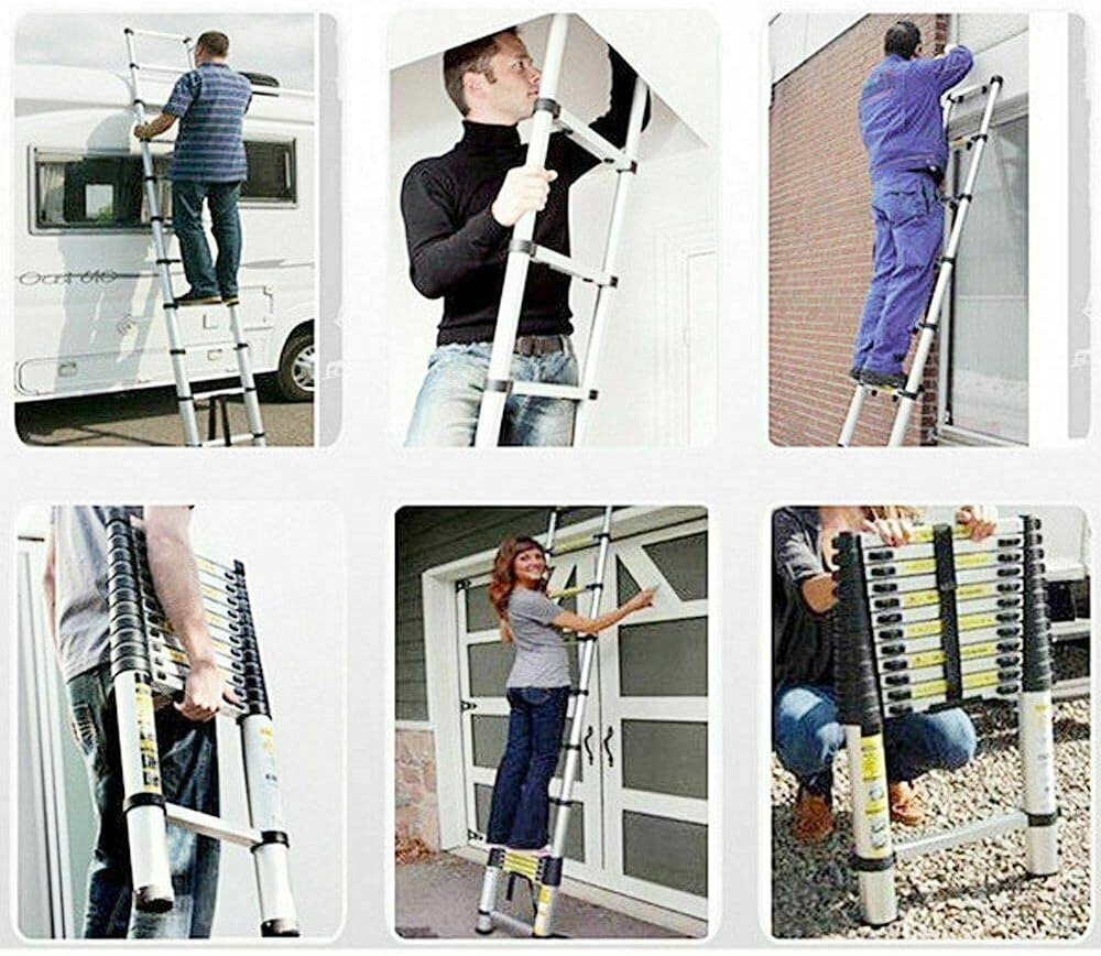 Telescoping Extension Ladder, Telescopic Ladder, 3.2m/ 10.5ft Extension Ladder with Anti-Slip Feet, Aluminum Collapsible Ladder Portable & Lightweight Telescoping Ladder Easy to Ca