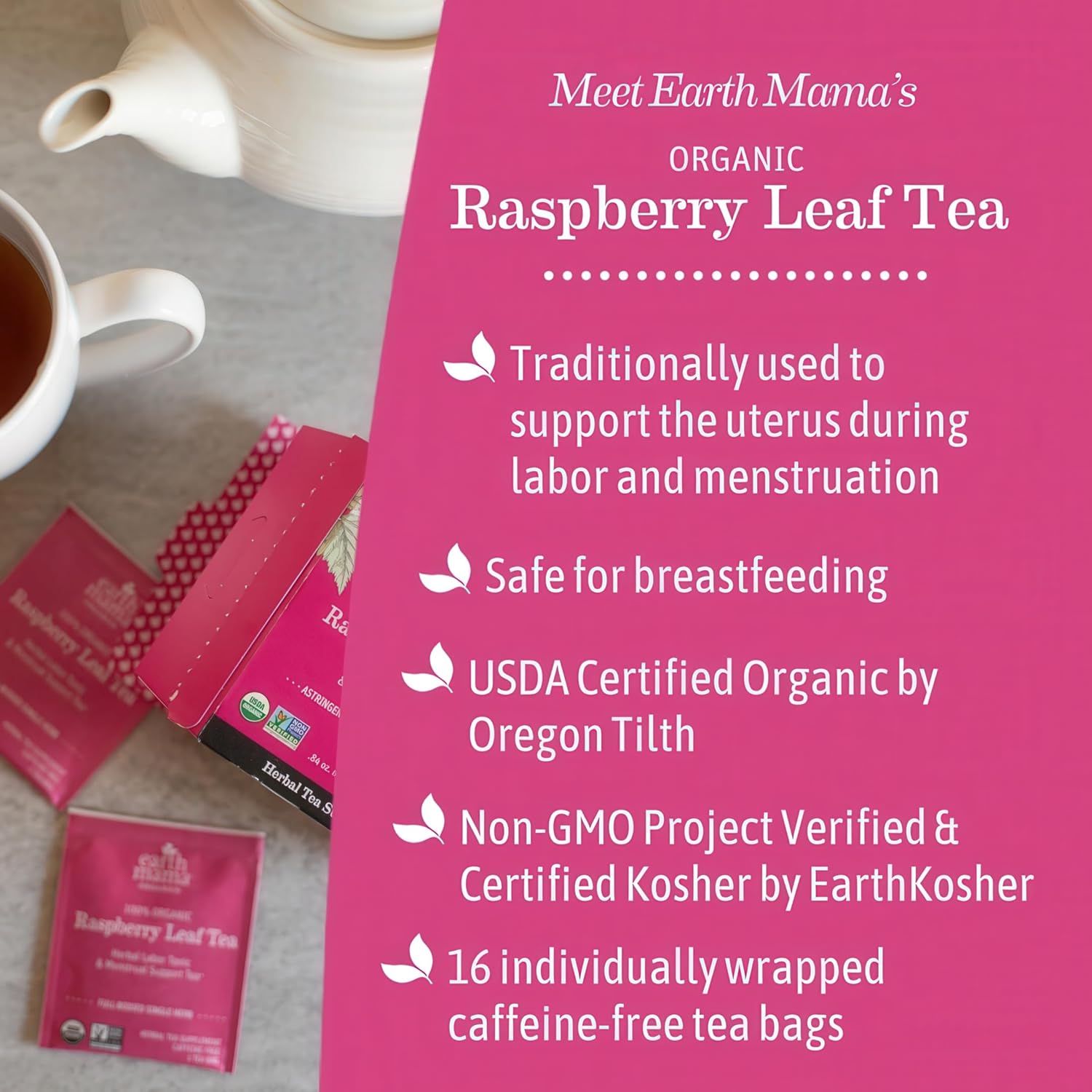 Earth Mama Organic Red Raspberry Leaf Tea | Labor Prep & Menstrual Support Herbal Tea, Pregnancy & Postpartum Care Recovery | 32 Teabags | Caffeine Free & Non-GMO - Image 3