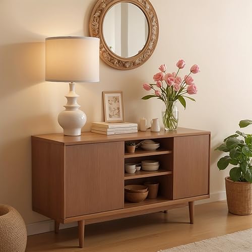 Miniatura 7 de Juego de 2 lámparas de mesa modernas de cerámica de 20 pulgadas, lámparas blancas para dormitorio para mesitas de noche, lámparas de mesita de noche