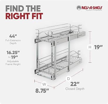 Rev-A-Shelf 2-Tier Pullout Organizer for Kitchen Cabinets, 9 x 22