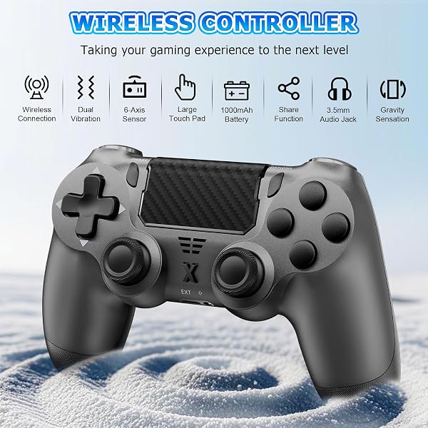 Hycago Manette sans pour PS-4, manette de jeu compatible avec PS-4/Slim/Pro, manette de jeu Bluetooth avec double vibration/écran tactile, capteur gyroscopique à 6 axes (Gris) - 2