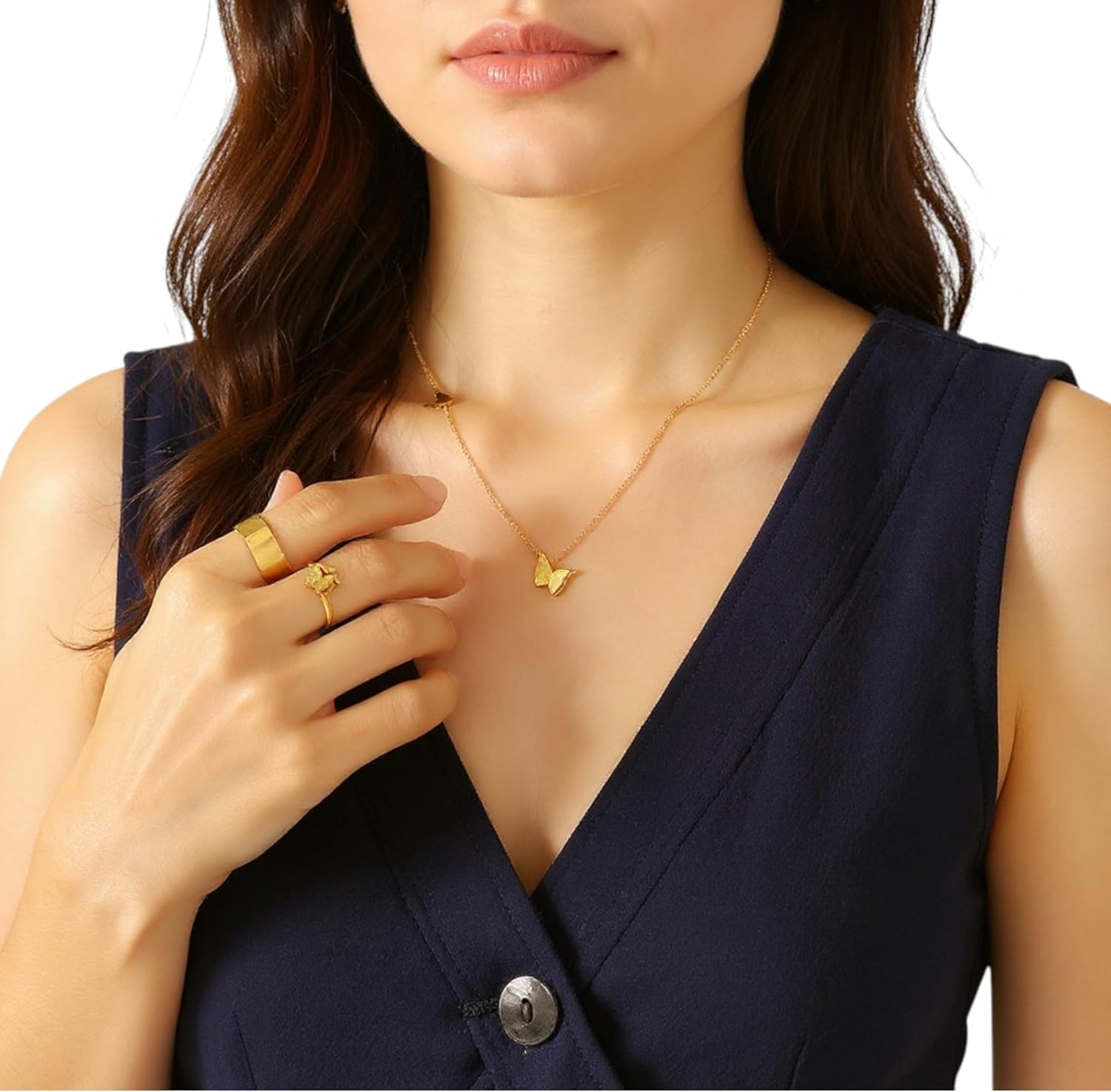 18K Yellow Gold-Filled Butterfly Necklace and Earrings Set for Women, 18" Pendant Chain, Non-Tarnish Jewelry, Birthday, Anniversary, Mother’s Day Gift