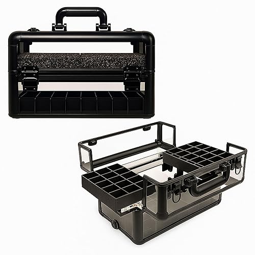 Ver Beauty Estuche de maquillaje para artista de uñas de acrílico blindado de 0.150 in, organizador de viajes, almacenamiento de cosméticos con 2