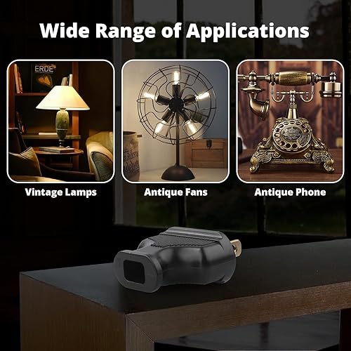 Miniatura 6 de 1 paquete de enchufe eléctrico de estilo antiguo negro vintage para cable de lámpara de alambre cubierto de tela