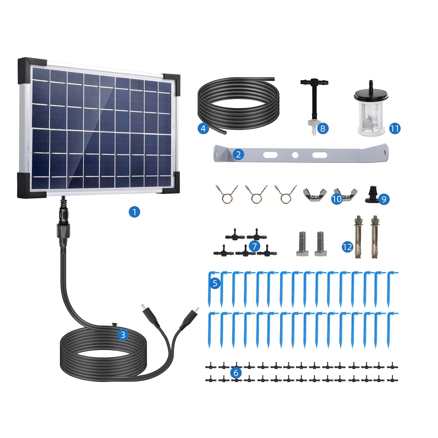 Solar Powered Drip Irrigation Kit with 7 Timer Modes for 30 Pots, IP65 Self Watering Solar Auto Irrigation System Greenhouse Watering Systems for Indoor Outdoor