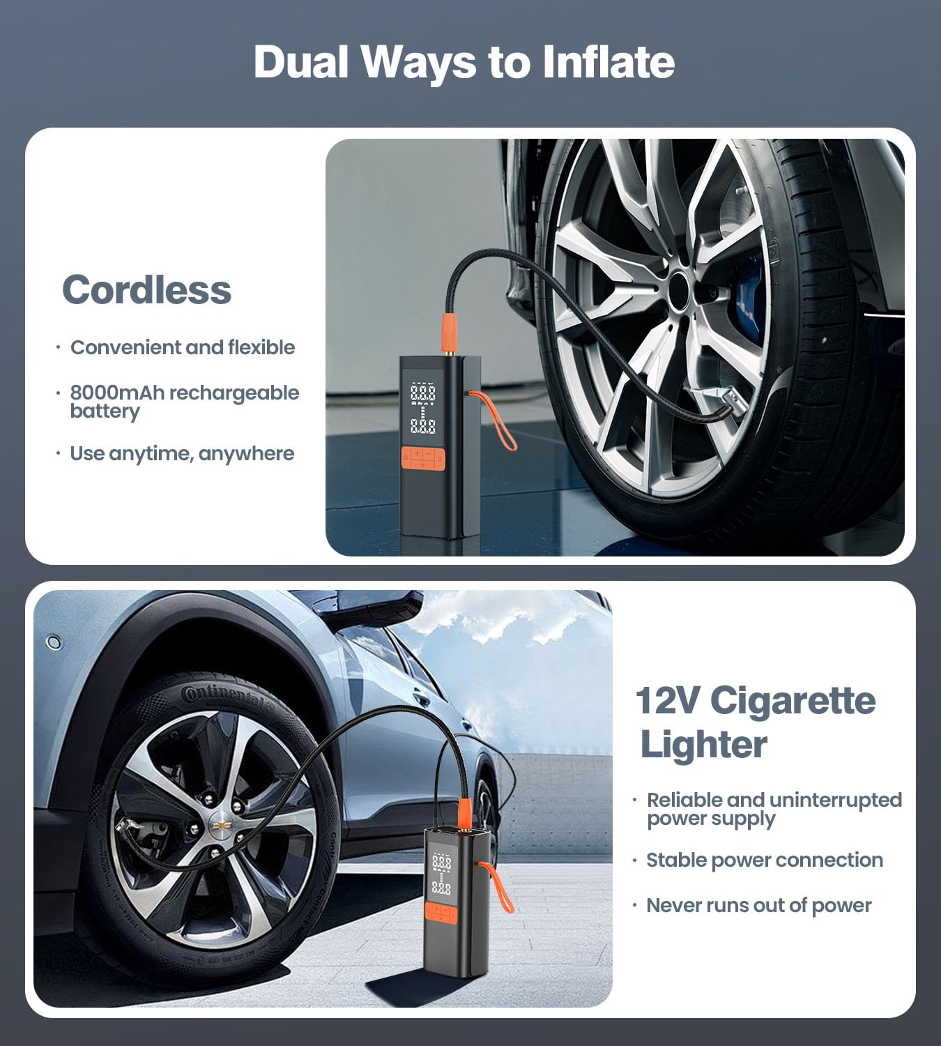 TOKANI Portable Cordless Air Compressor - 8000mAh Tire Inflator With Digital Gauge For Cars, Bikes & More - View #4