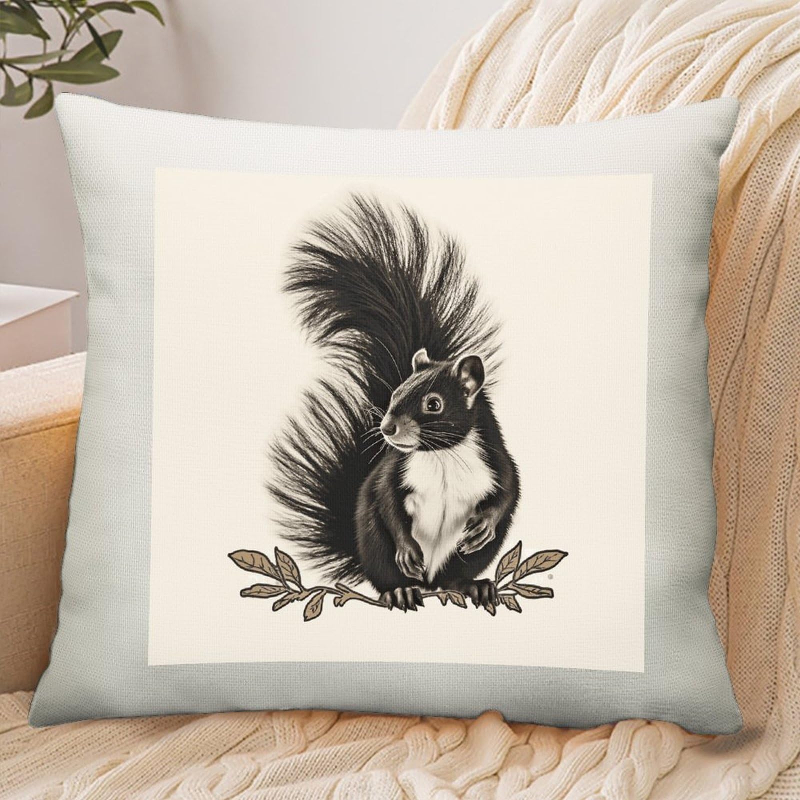 Adfgyerh Style Skunk Pillow Cover Breathable,Pillowcases Boho Decorative Envelope Closure,Throw Pillow Covers For Beach,Patio,Balcony,Couch Living Room 18 * 18In