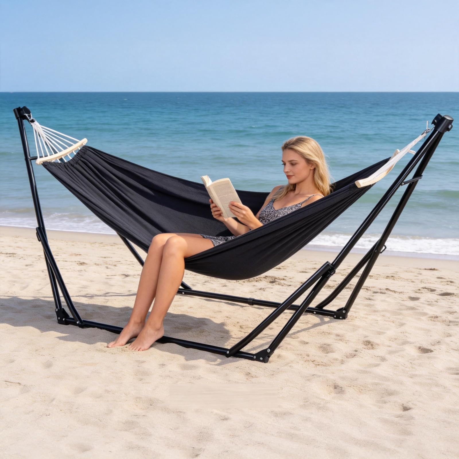 Hamaca y Sillón Colgante con Soporte Plegable, Set de Soporte de Hamaca Portátil de Doble Uso para Interior y Exterior Jardín Terraza Patio Camping Cubierta