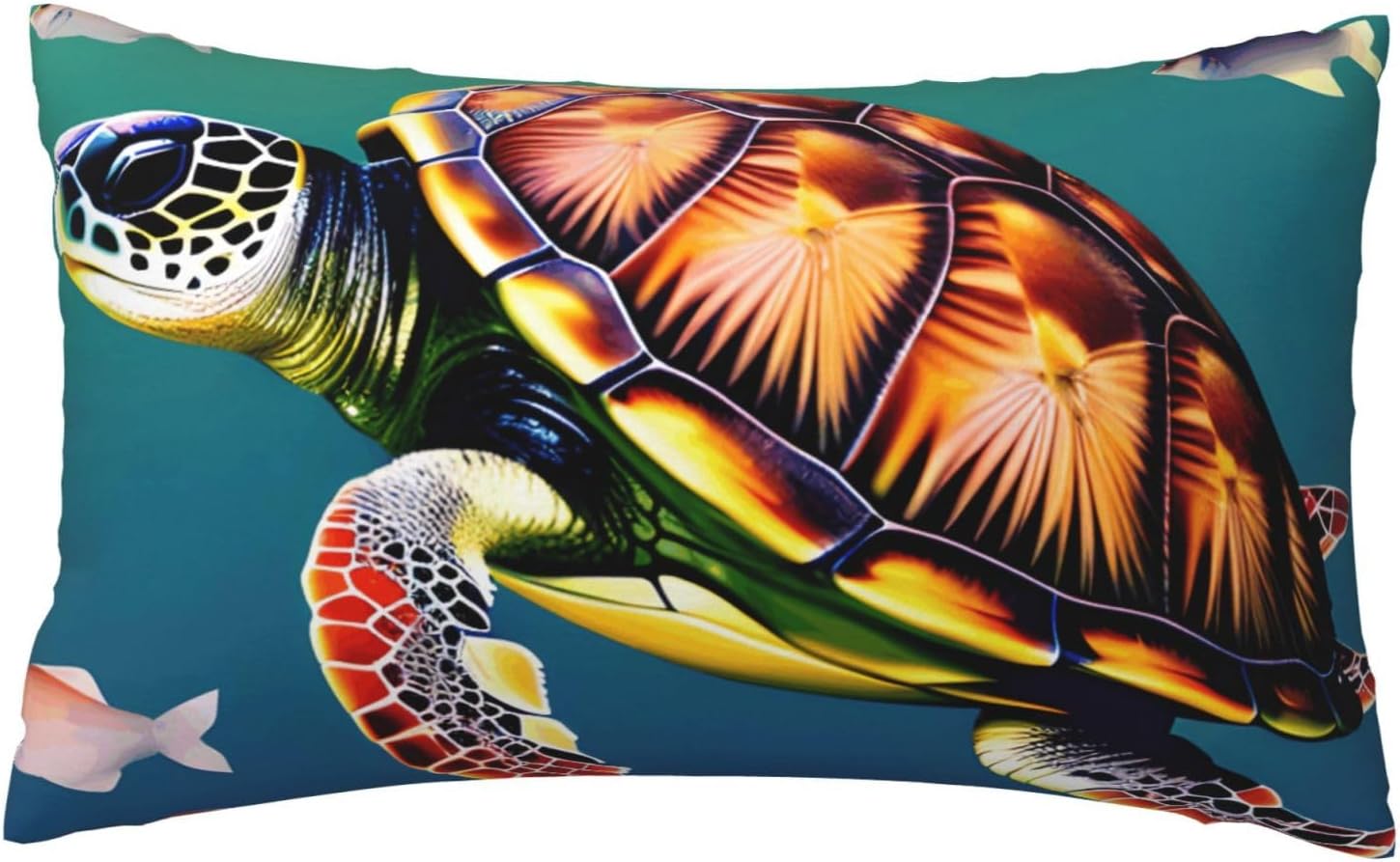 Sea Turtle with Fishes Print Pillow Case Cover for Breathable Bedding Home Bedroom Living Room Travel Accessory
