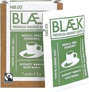 BLÆK Specialty Bio Instant Kaffee Nø.2 | Blaek Organic Premium Coffee Box To Go: 7 Sachet Sticks löslich | Premiumkaffee Medium Roast Arabica Hochland Kaffeebohne süß | Hotel Camping Büro Reise