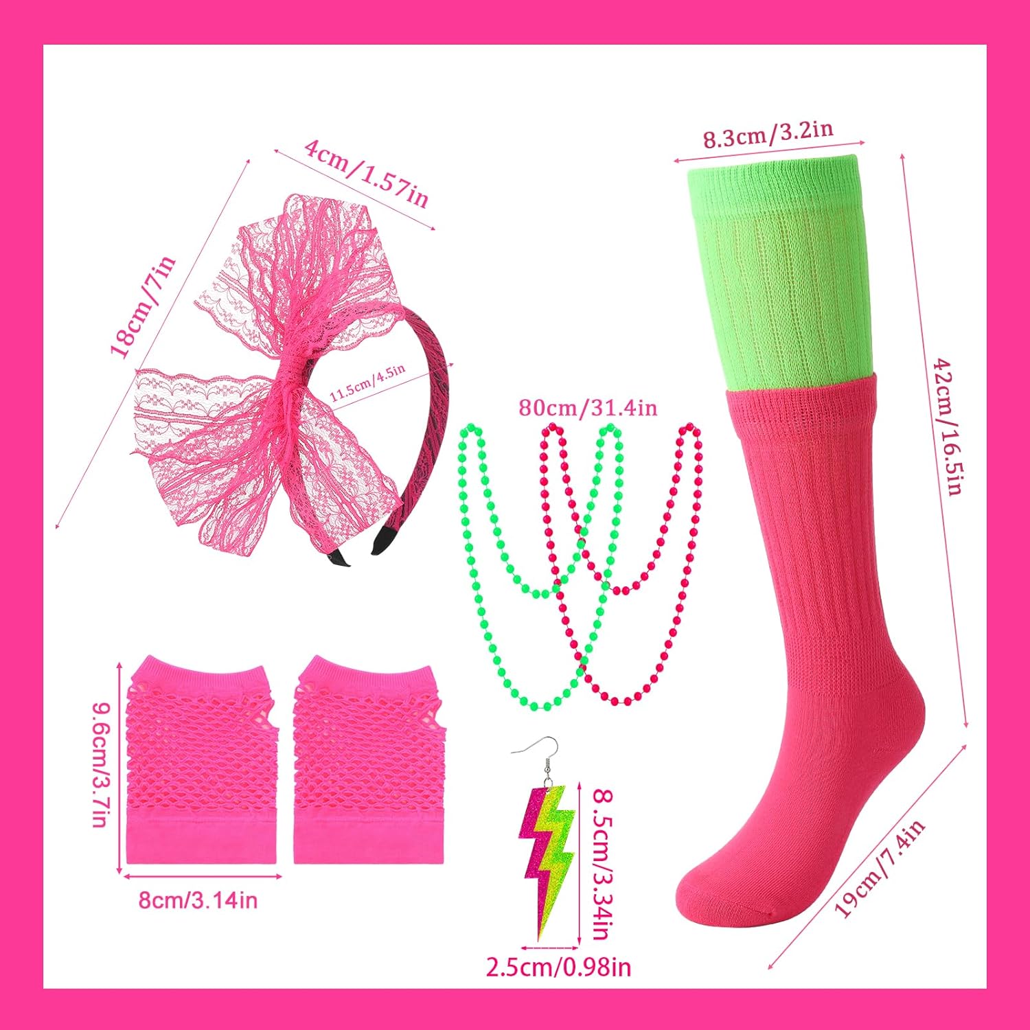 80s Outfit for Women, 80s Accessories with Shirt Leggings Gloves Necklace Earrings Sock Headband Glasses for Cosplay - Image 3